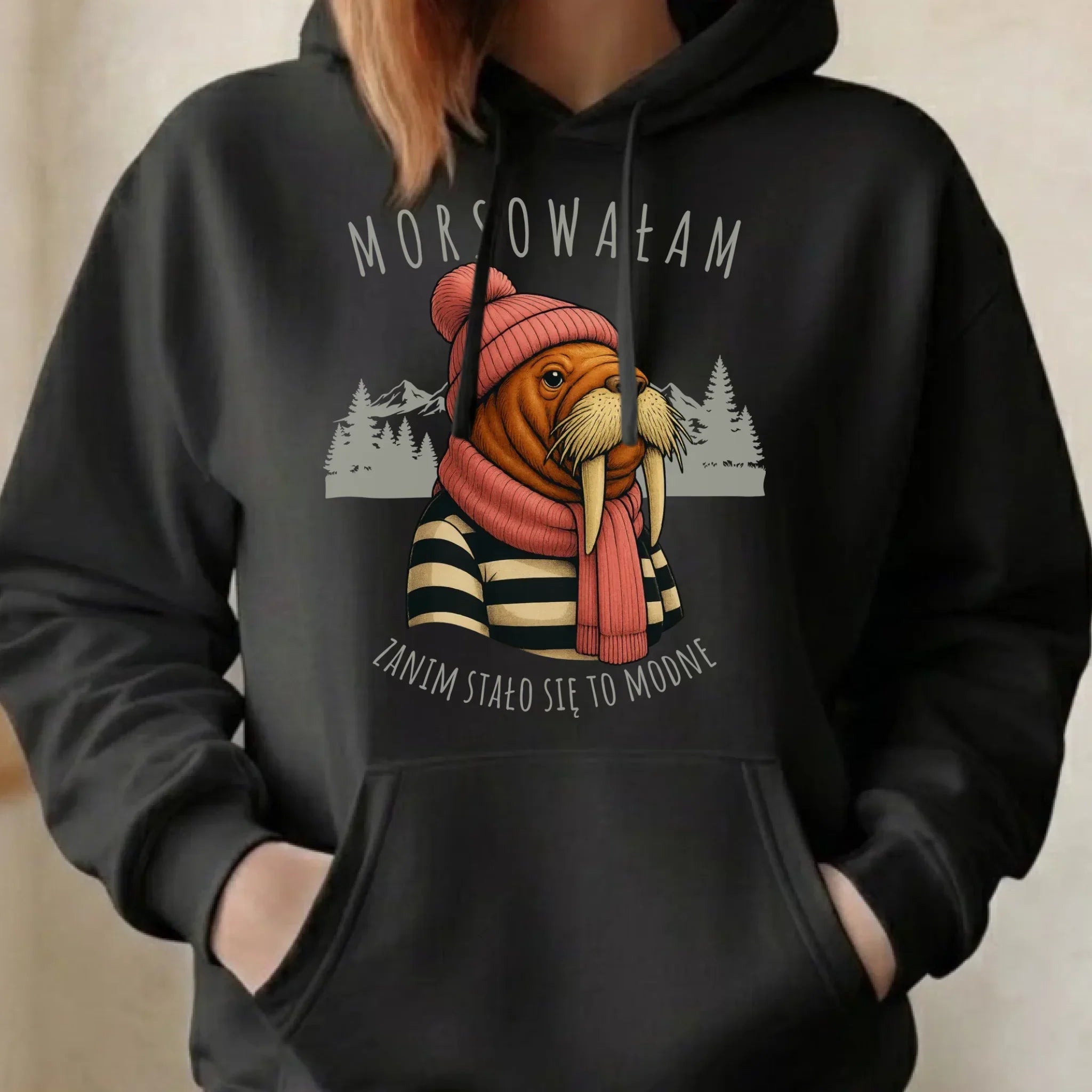 Bluza damska z kapturem - prezent dla morsa - Morsowałam zanim stało się to modne - Mors HM21 - StoryCups.pl
