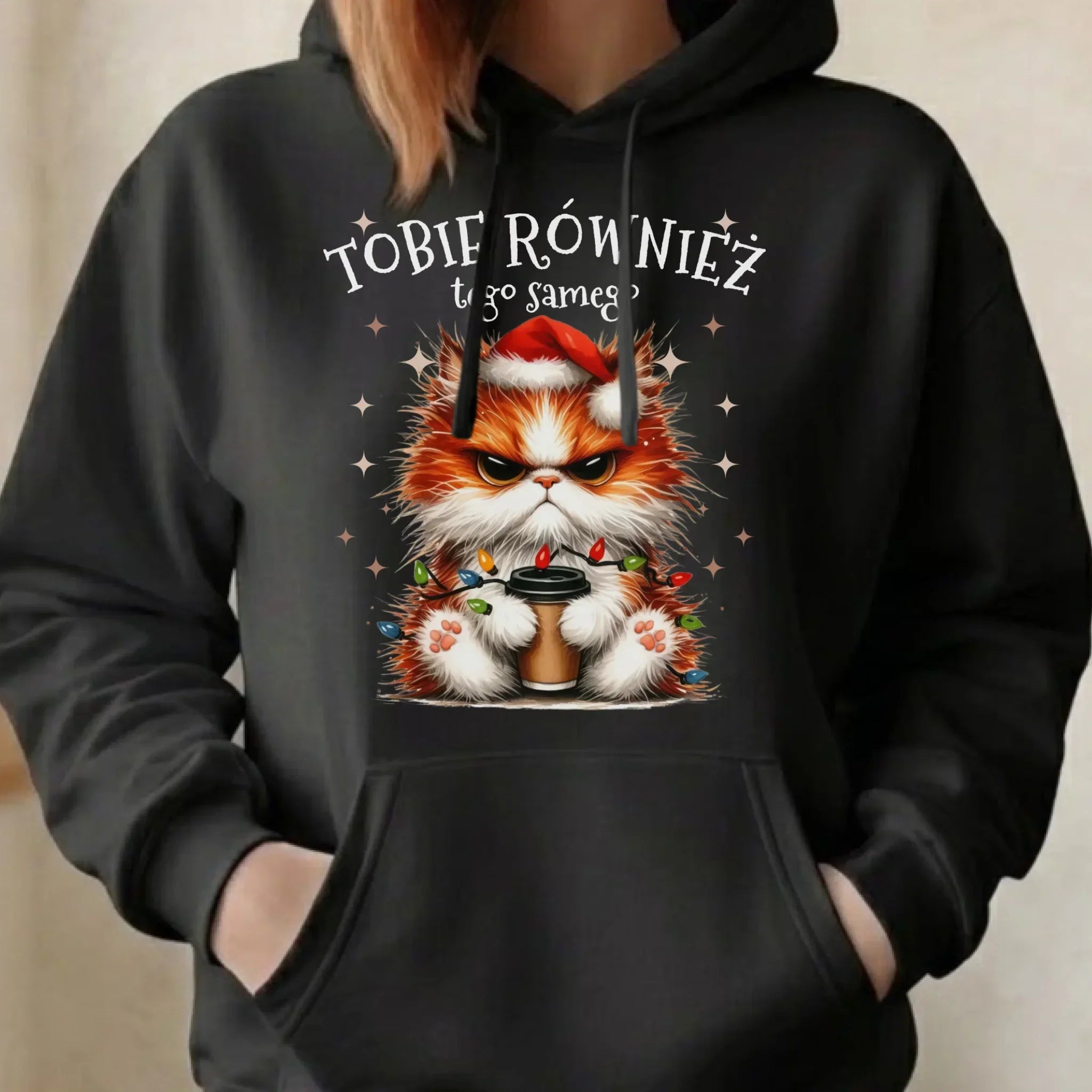Bluza damska z kapturem świąteczna - Grumpy Cat Tobie również tego samego BN32 - StoryCups.pl