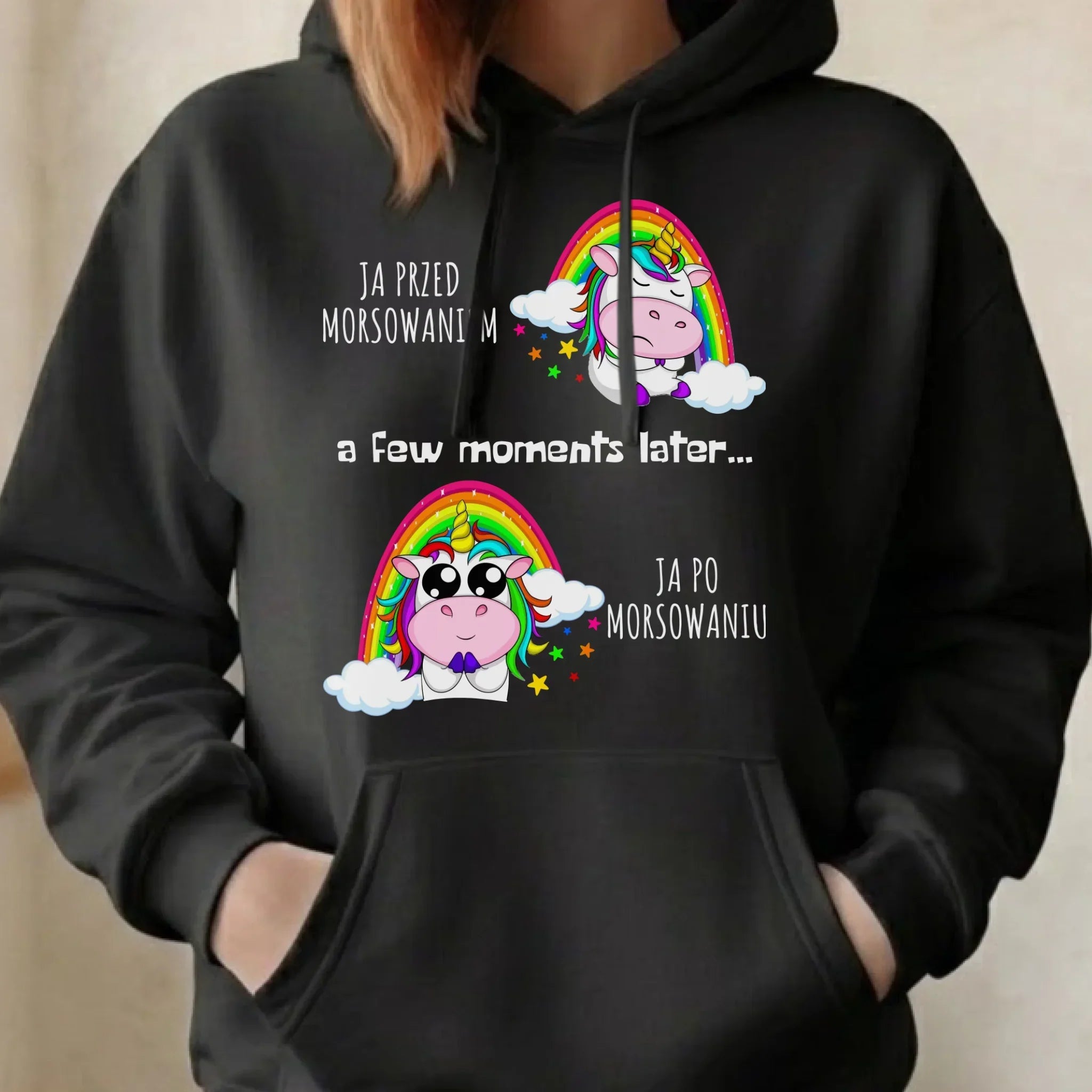 Bluza damska z kapturem - prezent dla morsa - Jednorożec - Ja po morsowaniu HM11 - StoryCups.pl