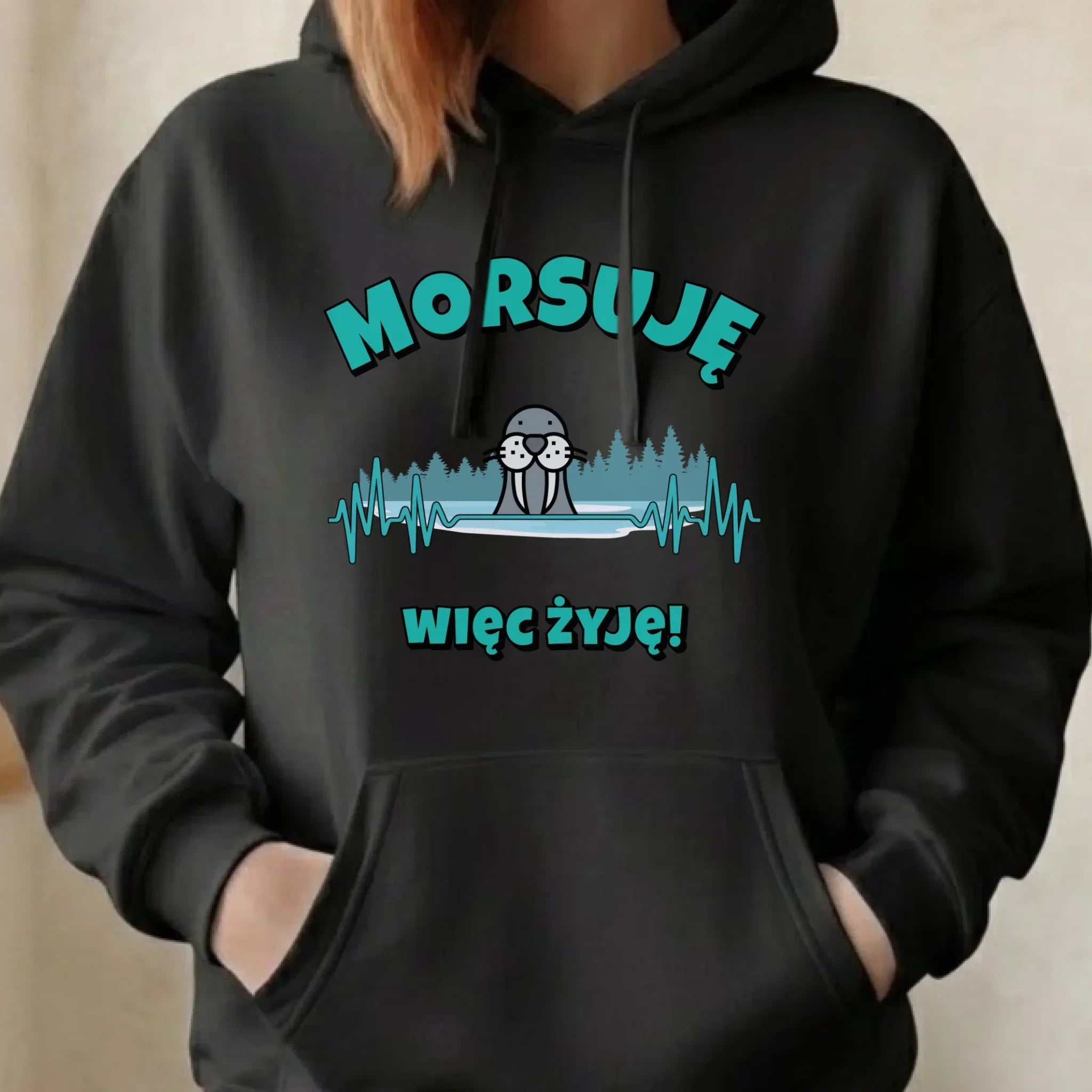 Bluza damska z kapturem - prezent dla morsa - Morsuję więc żyję - Mors HM02 - StoryCups.pl