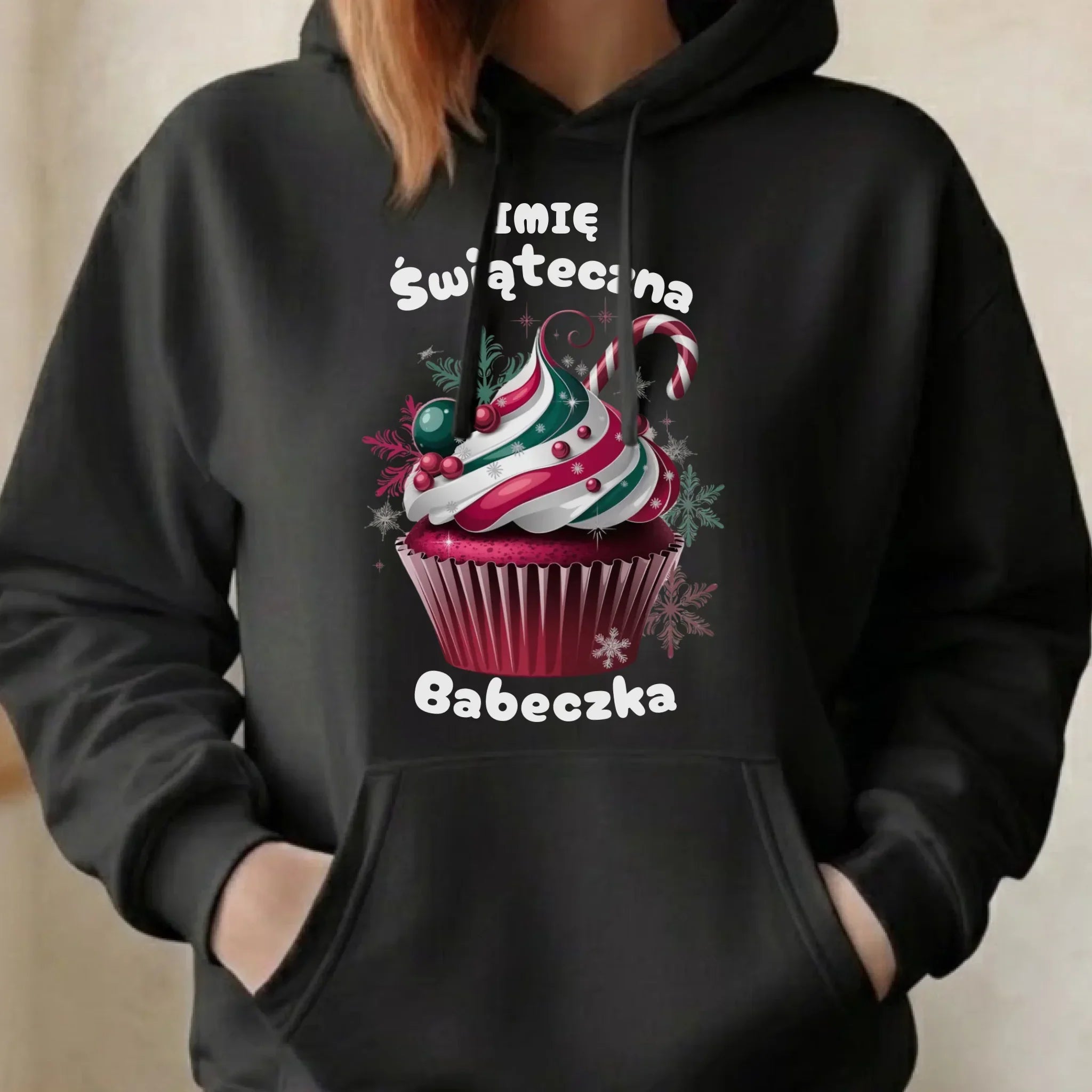 Bluza damska z kapturem na święta - Świąteczna babeczka - personalizowana BN30 - StoryCups.pl