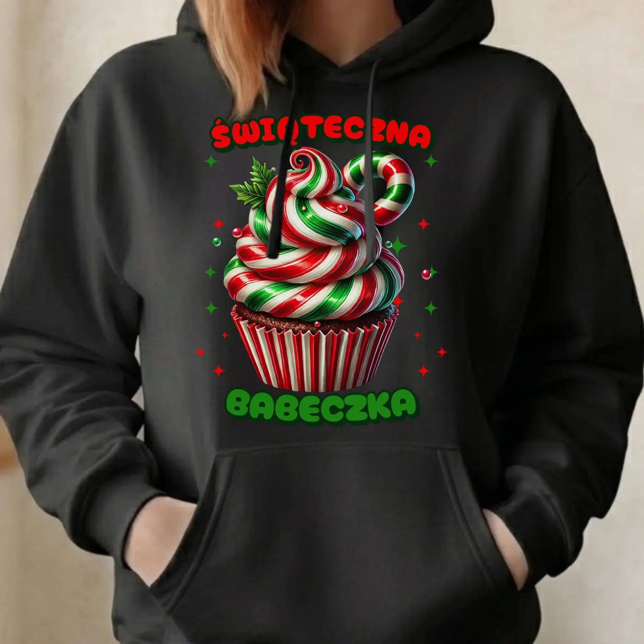 Bluza damska z kapturem świąteczna - prezent dla niej na święta Świąteczna babeczka BN155 - StoryCups.pl