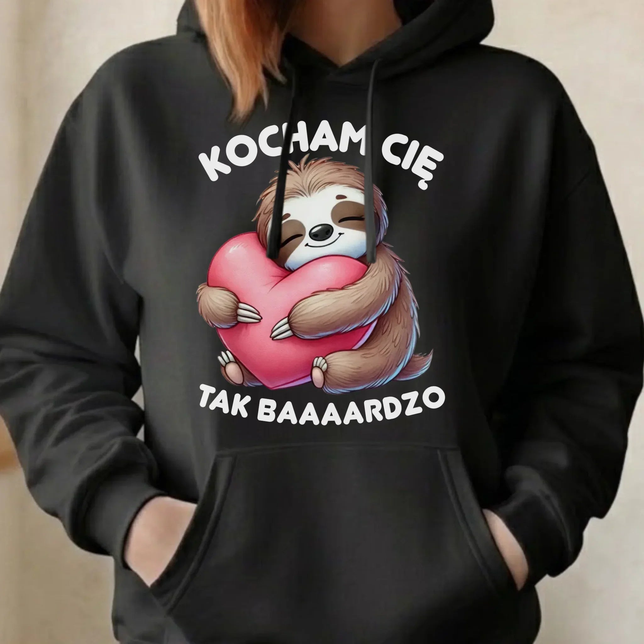 Bluza damska z kapturem - Leniwiec Kocham Cię tak baaaardzo W16 - StoryCups.pl