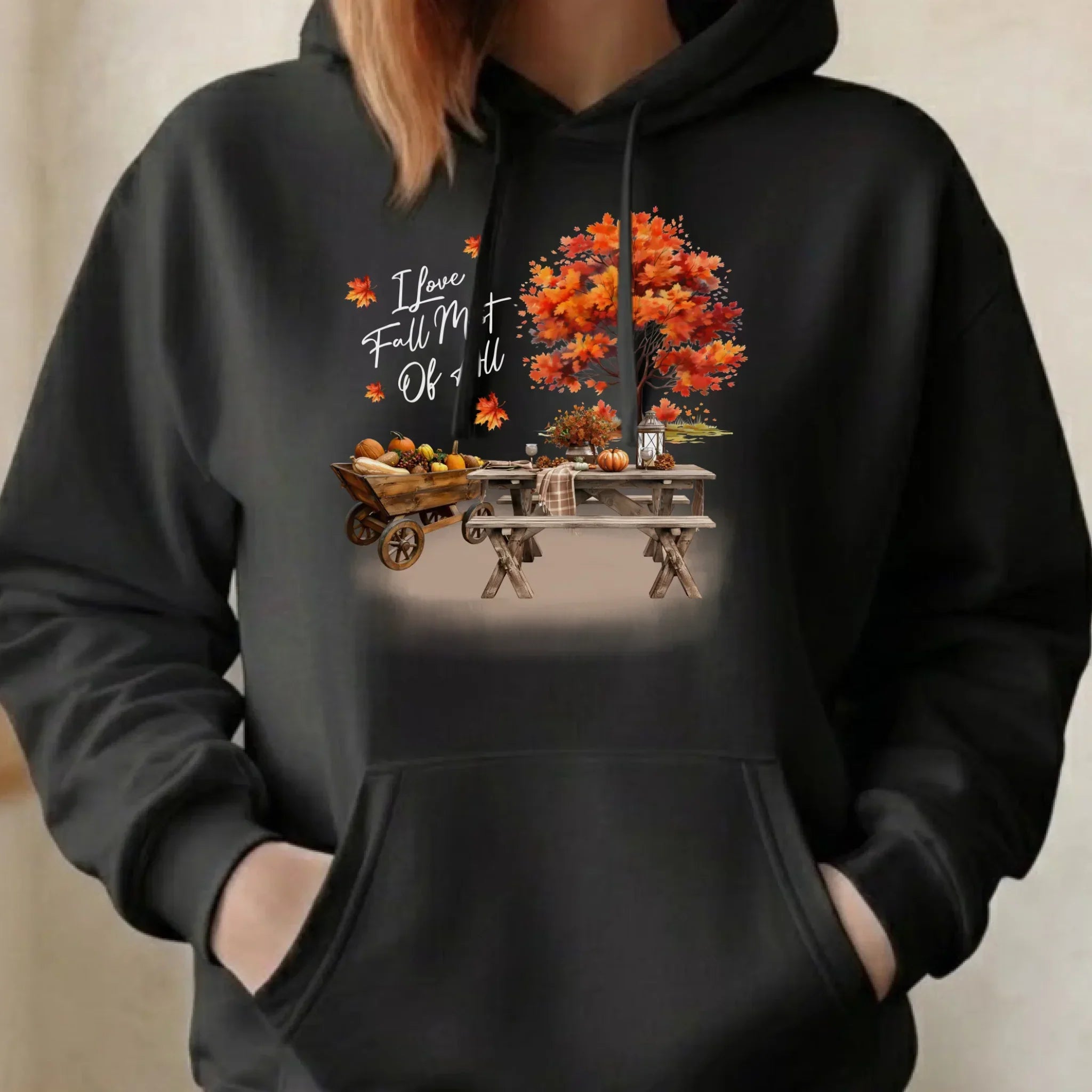 Bluza damska z kapturem jesieniara - Jesienny piknik z dyniami JS04 - StoryCups.pl