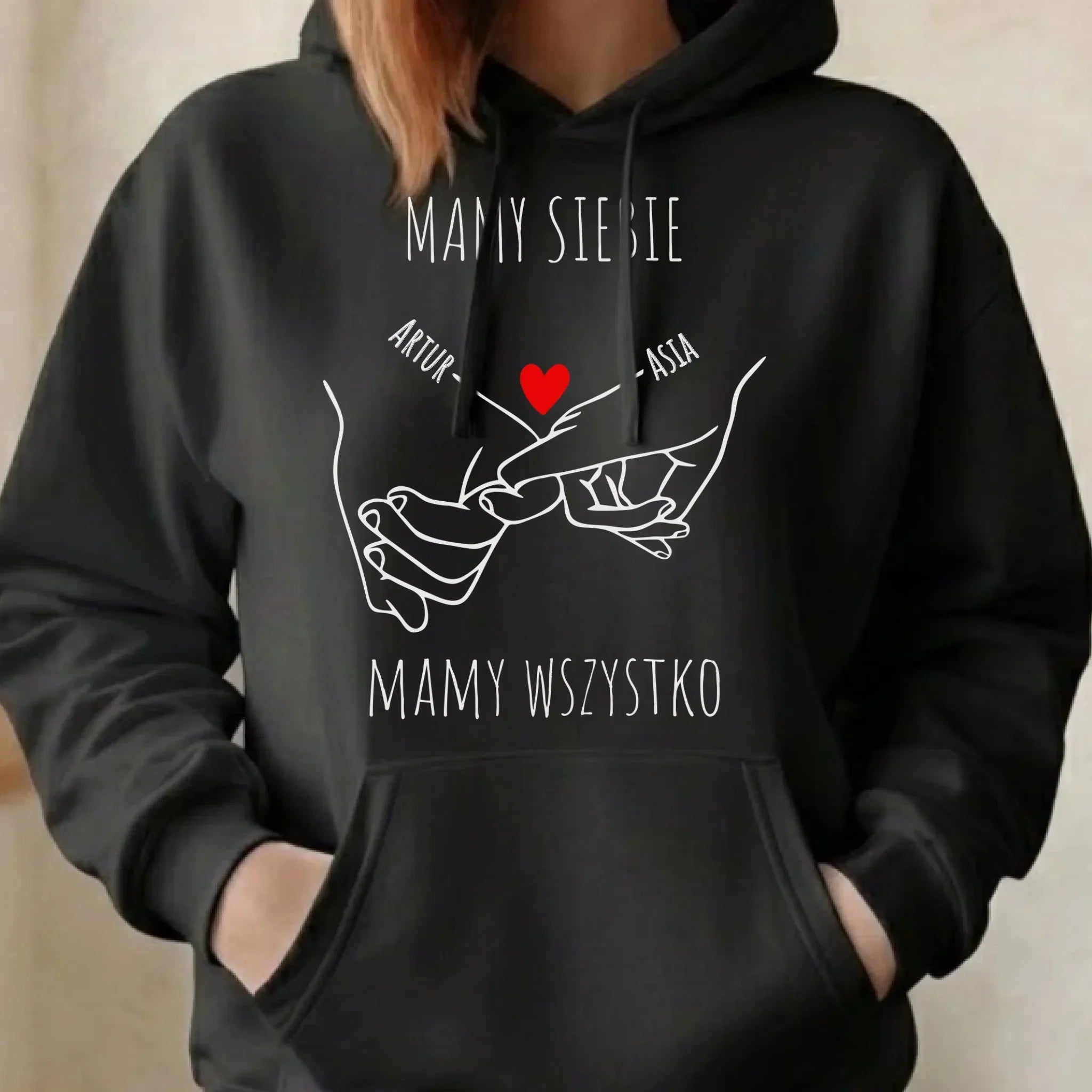 Bluza damska z kapturem - Zaplecione ręce mamy siebie mamy wszystko - personalizowana W63 - StoryCups.pl
