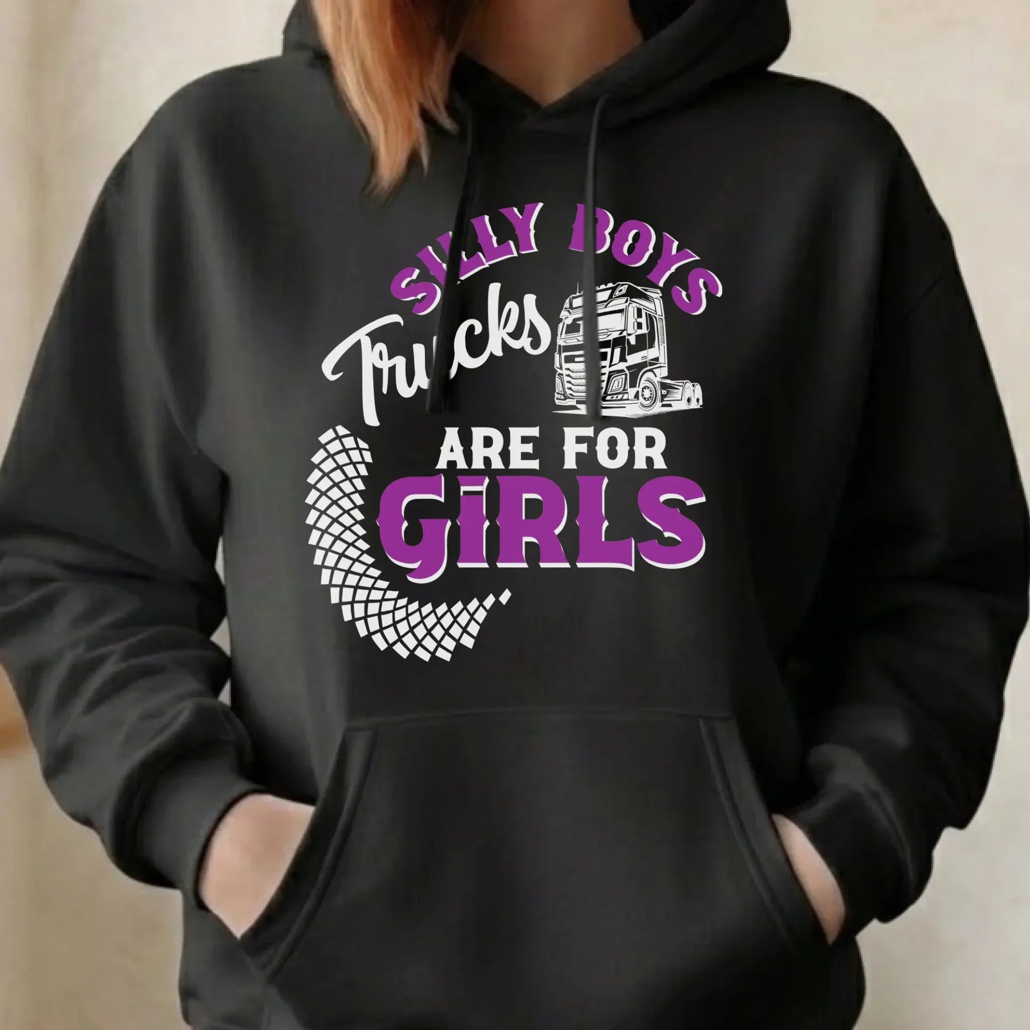 Bluza damska z kapturem - kierowca ciężarówki - Silly boys trucks are for girls ZKT11 - StoryCups.pl