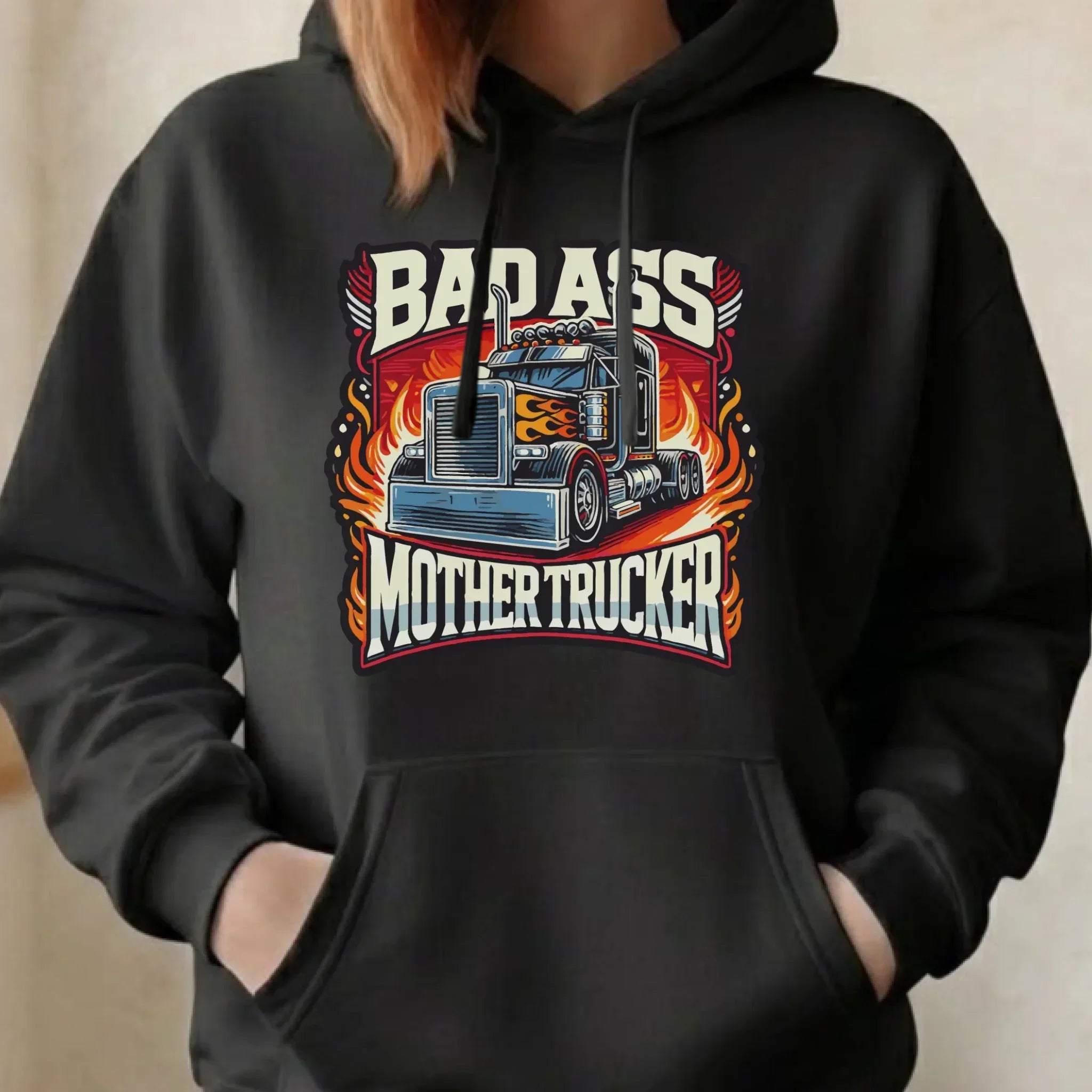 Bluza damska z kapturem dla kierowcy tira - Badass Mother Trucker ZKT04 - StoryCups.pl