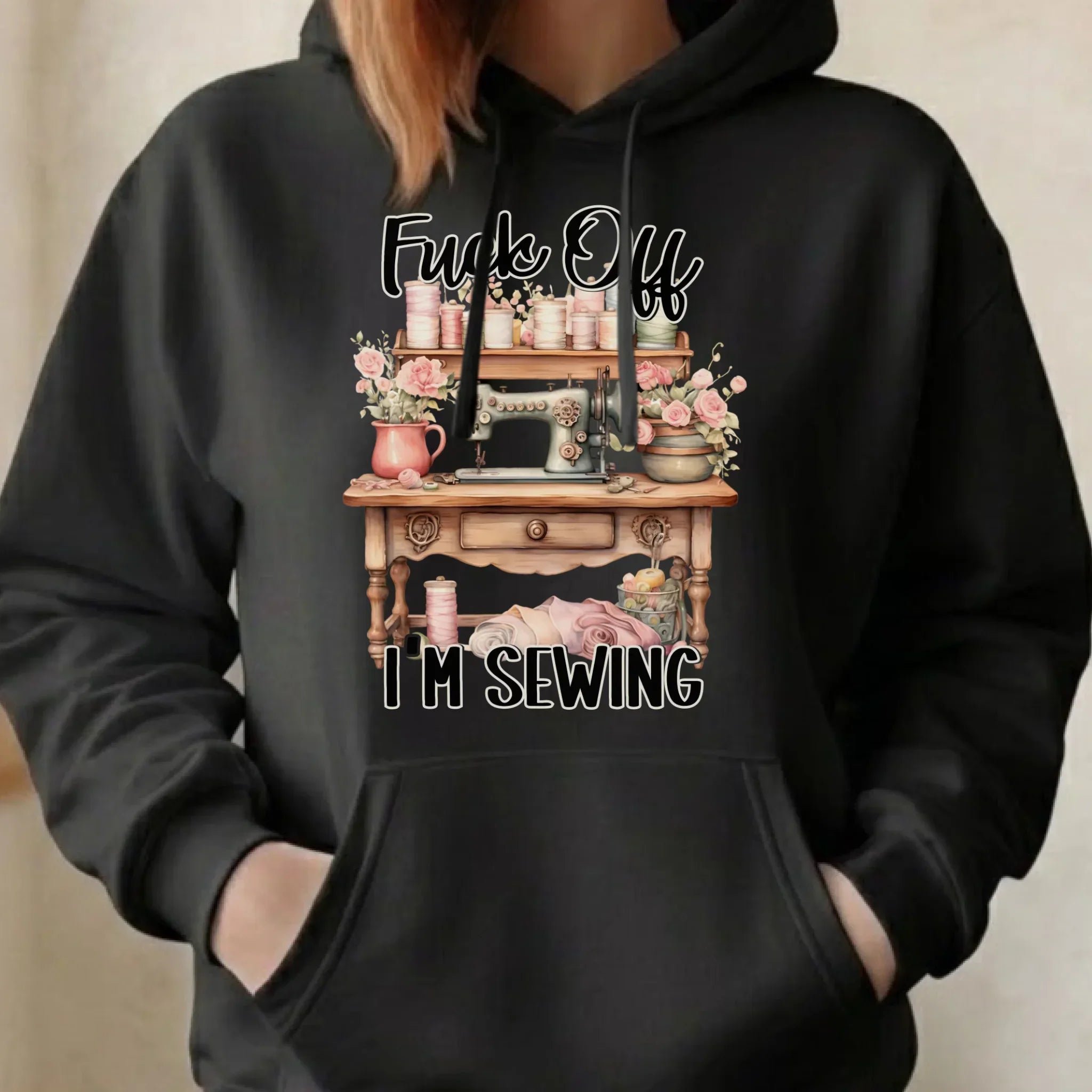 Bluza damska z kapturem szyciowa dla krawcowej - Fck off im sewing HS16 - StoryCups.pl