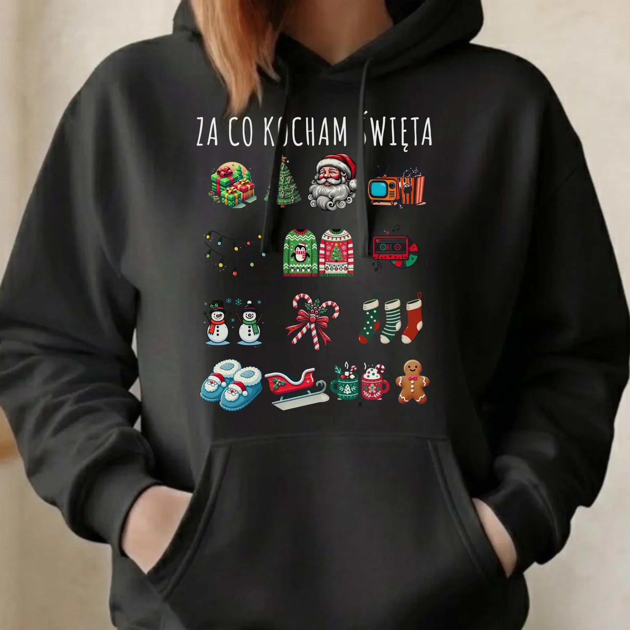 Bluza damska z kapturem świąteczna - Za co kocham święta BN130 - StoryCups.pl