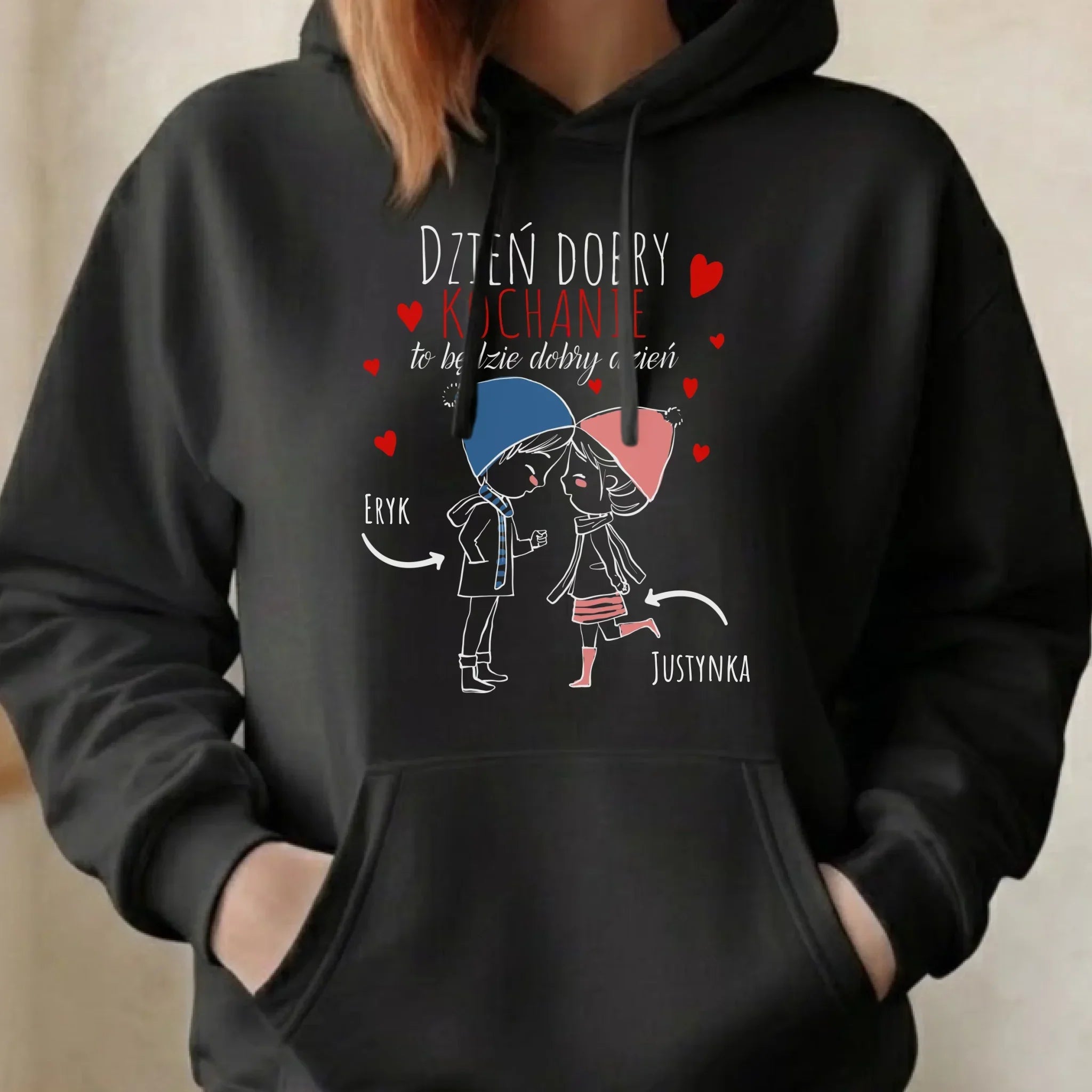 Bluza damska z kapturem dla par - Dzień dobry Kochanie - personalizowana W10 - StoryCups.pl