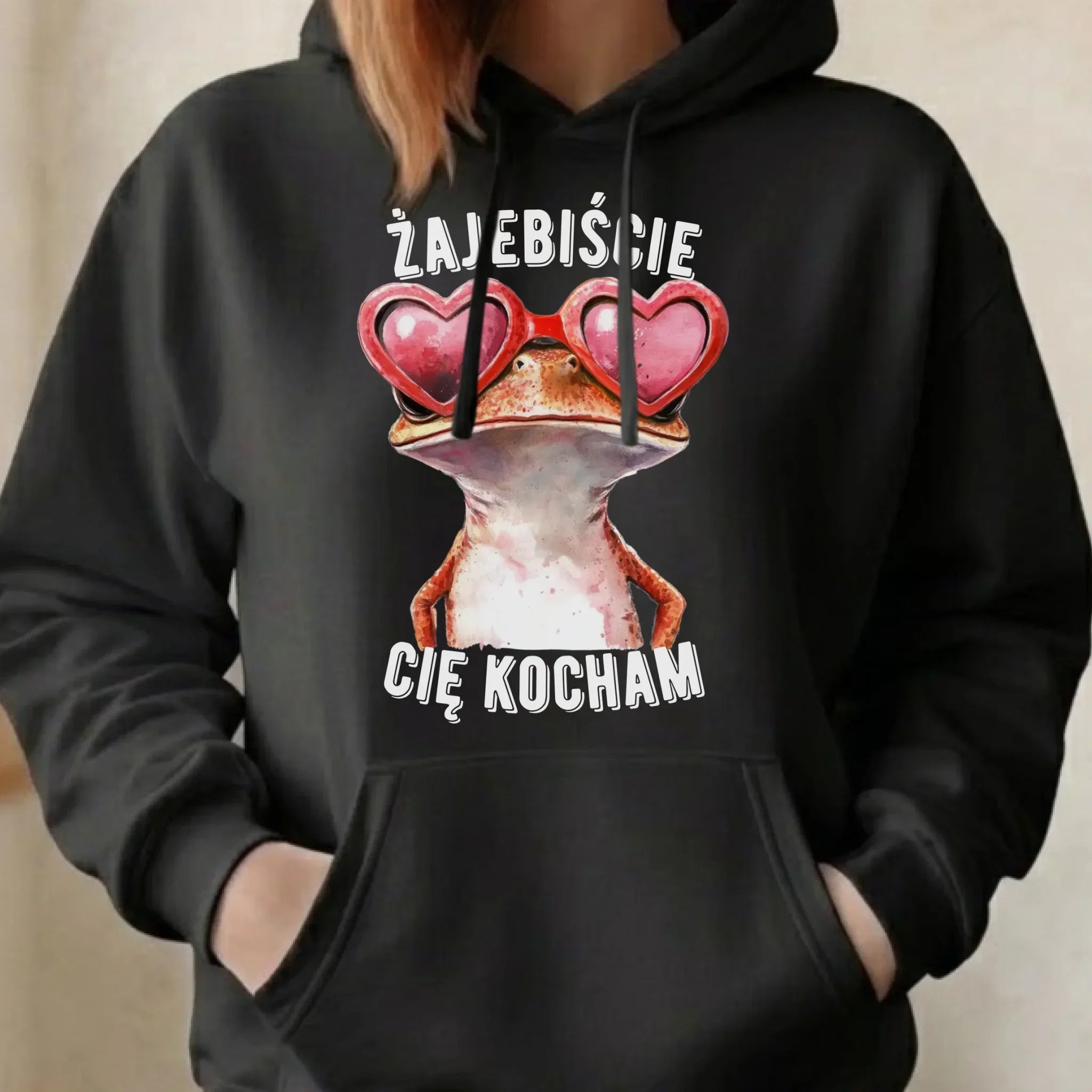 Bluza damska z kapturem dla par - Żajebiście Cię Kocham Żaba W17 - StoryCups.pl