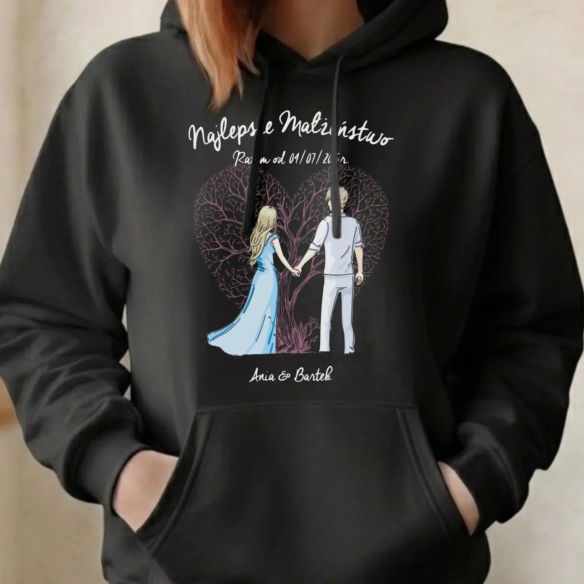 Bluza damska z kapturem dla żony - Najlepsze małżeństwo - personalizowana W03 - StoryCups.pl