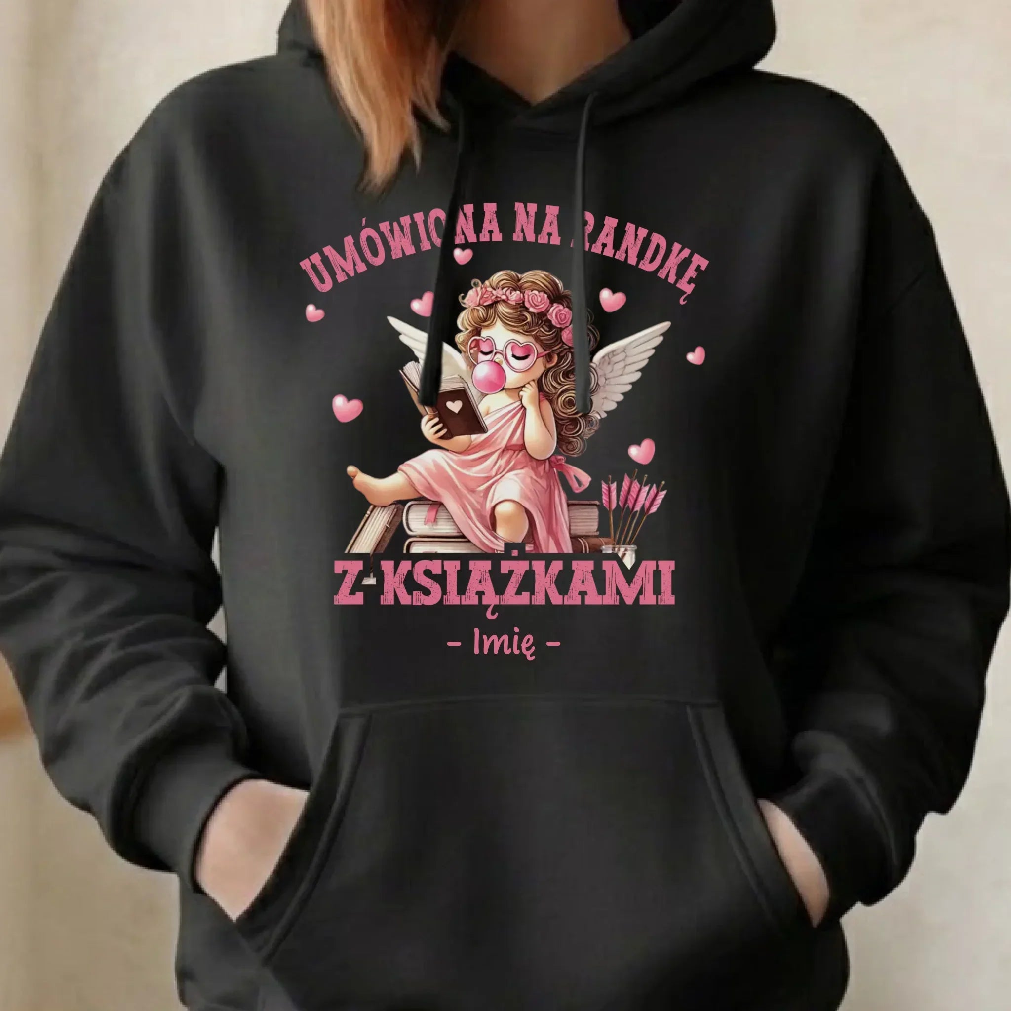 Bluza damska z kapturem dla czytelniczki – Umówiona na randkę z książkami - personalizowana W19 - StoryCups.pl