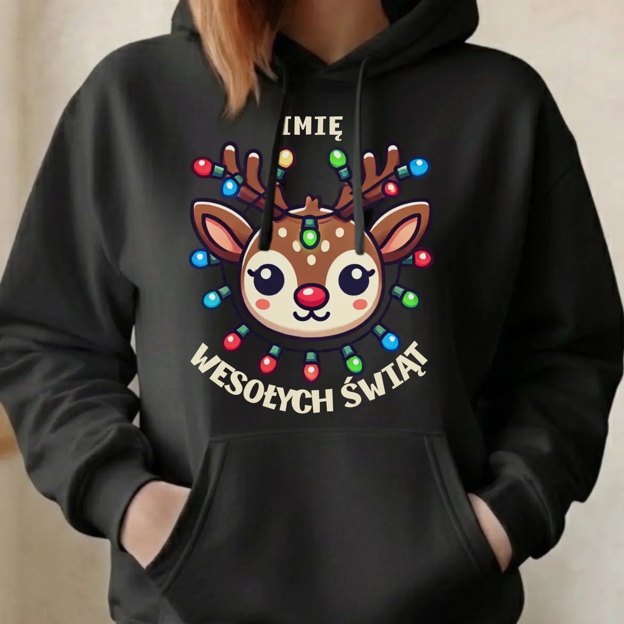 Bluza damska z kapturem świąteczna - Renifer Wesołych Świąt - personalizowana BN72 - StoryCups.pl