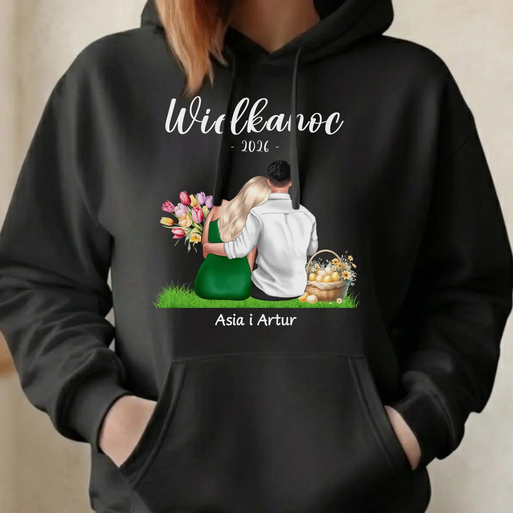 Bluza damska z kapturem na Wielkanoc dla par - personalizowana WN36 - StoryCups.pl