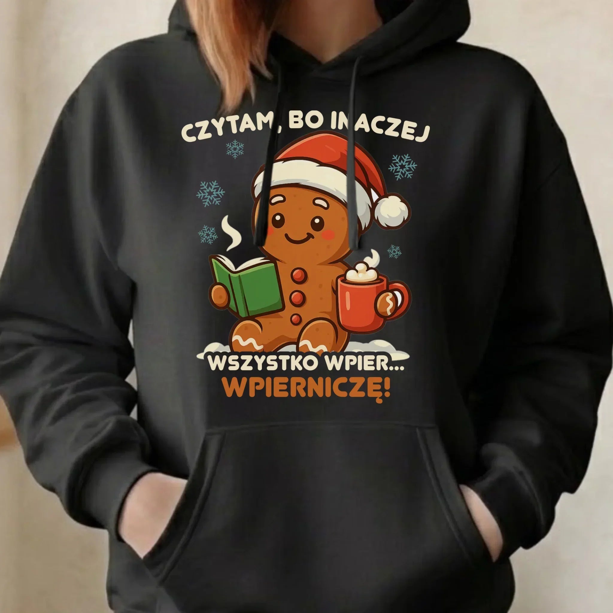Bluza damska z kapturem świąteczna - Czytam, bo inaczej wszystko wpier... wpierniczę BN79 - StoryCups.pl
