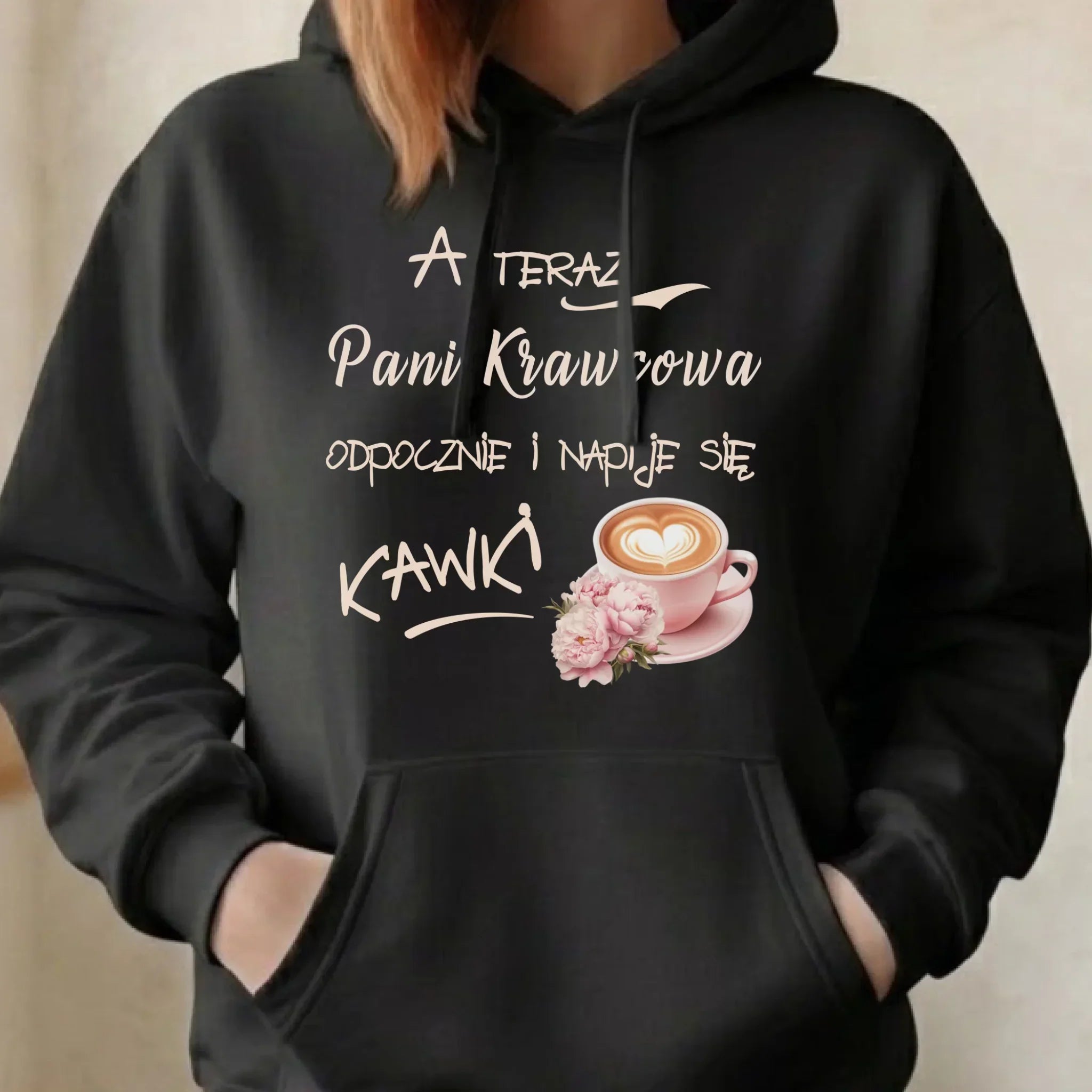 Bluza damska z kapturem szyciowa dla krawcowej - Napije się kawki HS27 - StoryCups.pl