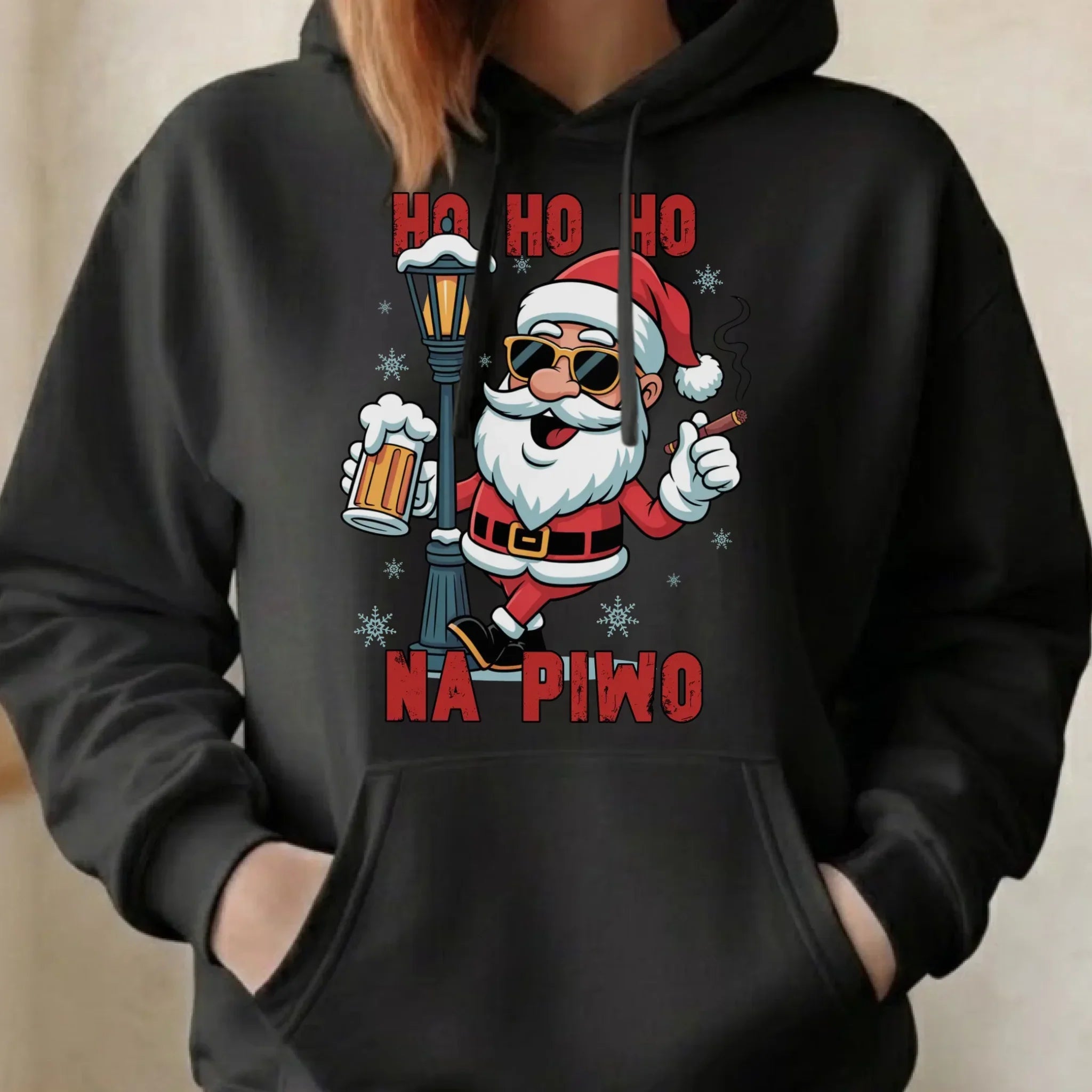 Bluza damska z kapturem świąteczna - Mikołaj Ho ho ho na piwo BN64 - StoryCups.pl