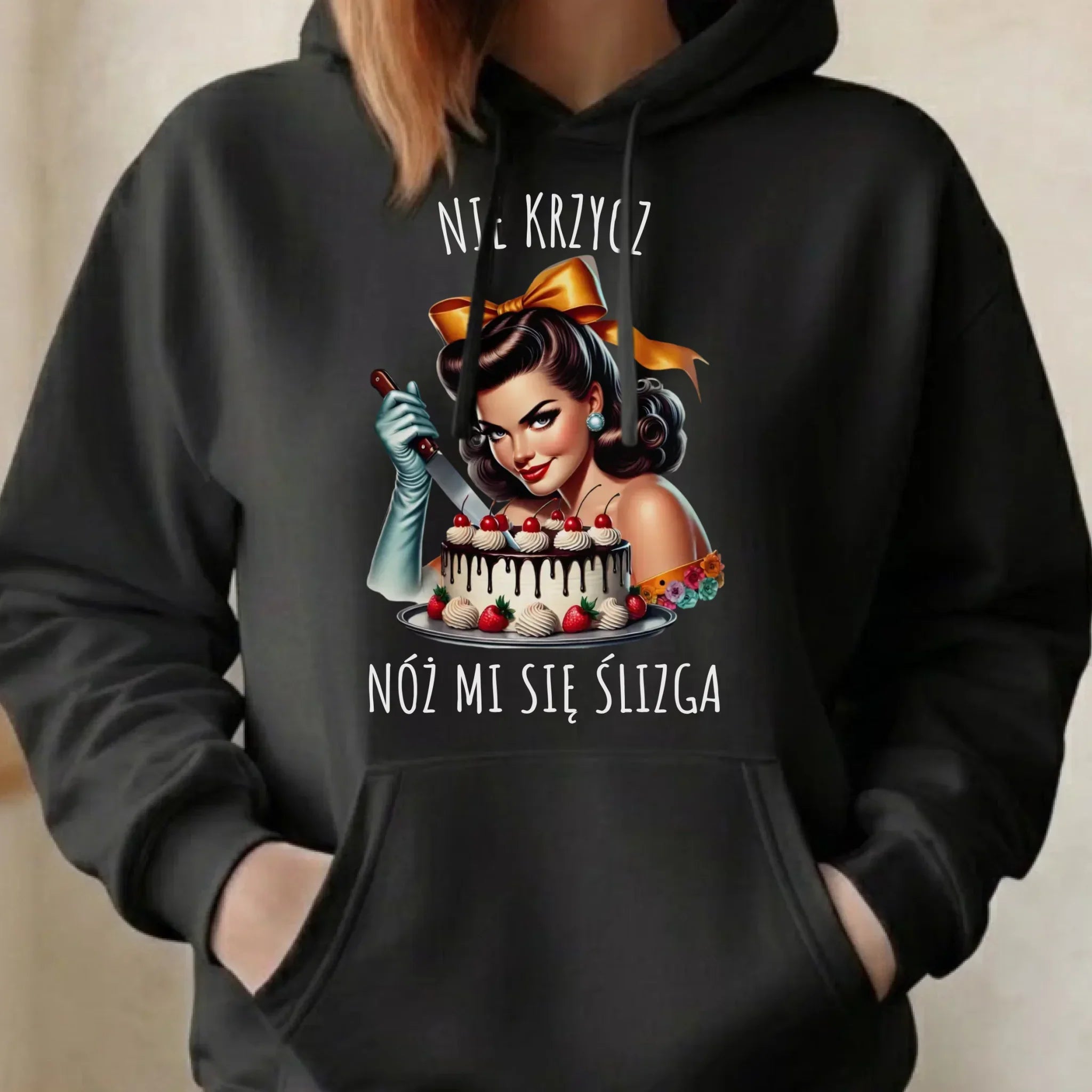 Bluza damska z kapturem - Nie krzycz, nóż mi się ślizga - Czarny humor DZ22 - StoryCups.pl