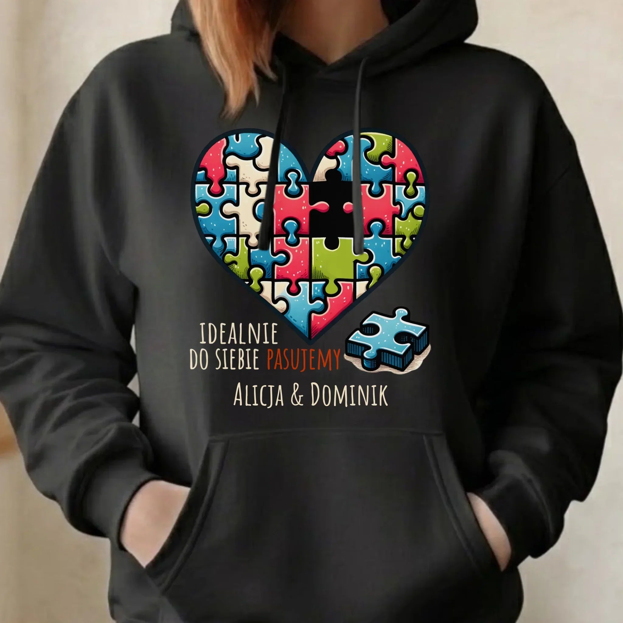 Bluza damska z kapturem - Idealnie do siebie pasujemy - personalizowana W44 - StoryCups.pl