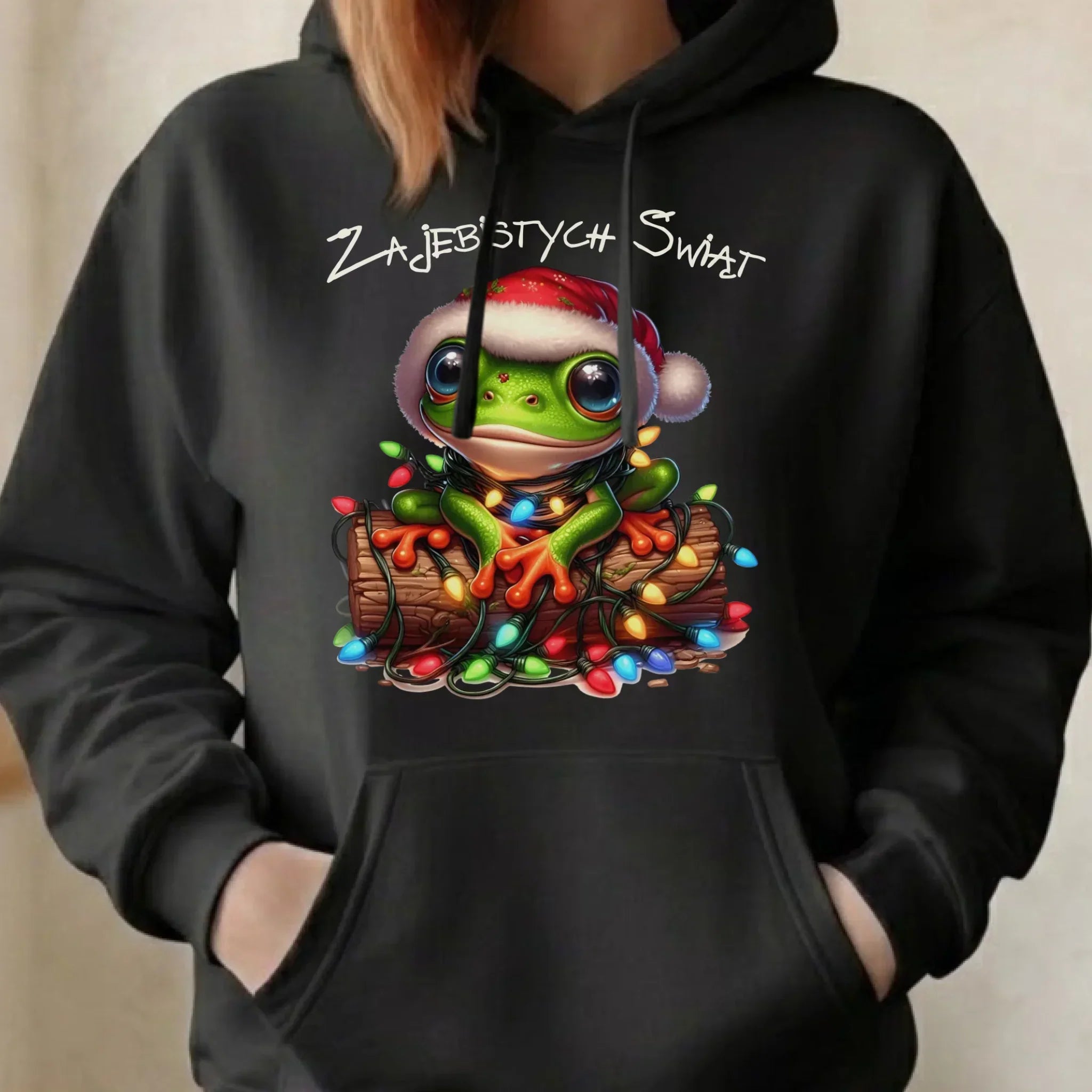Bluza damska z kapturem świąteczna - Żaba - Żajebistych Świąt BN106 - StoryCups.pl