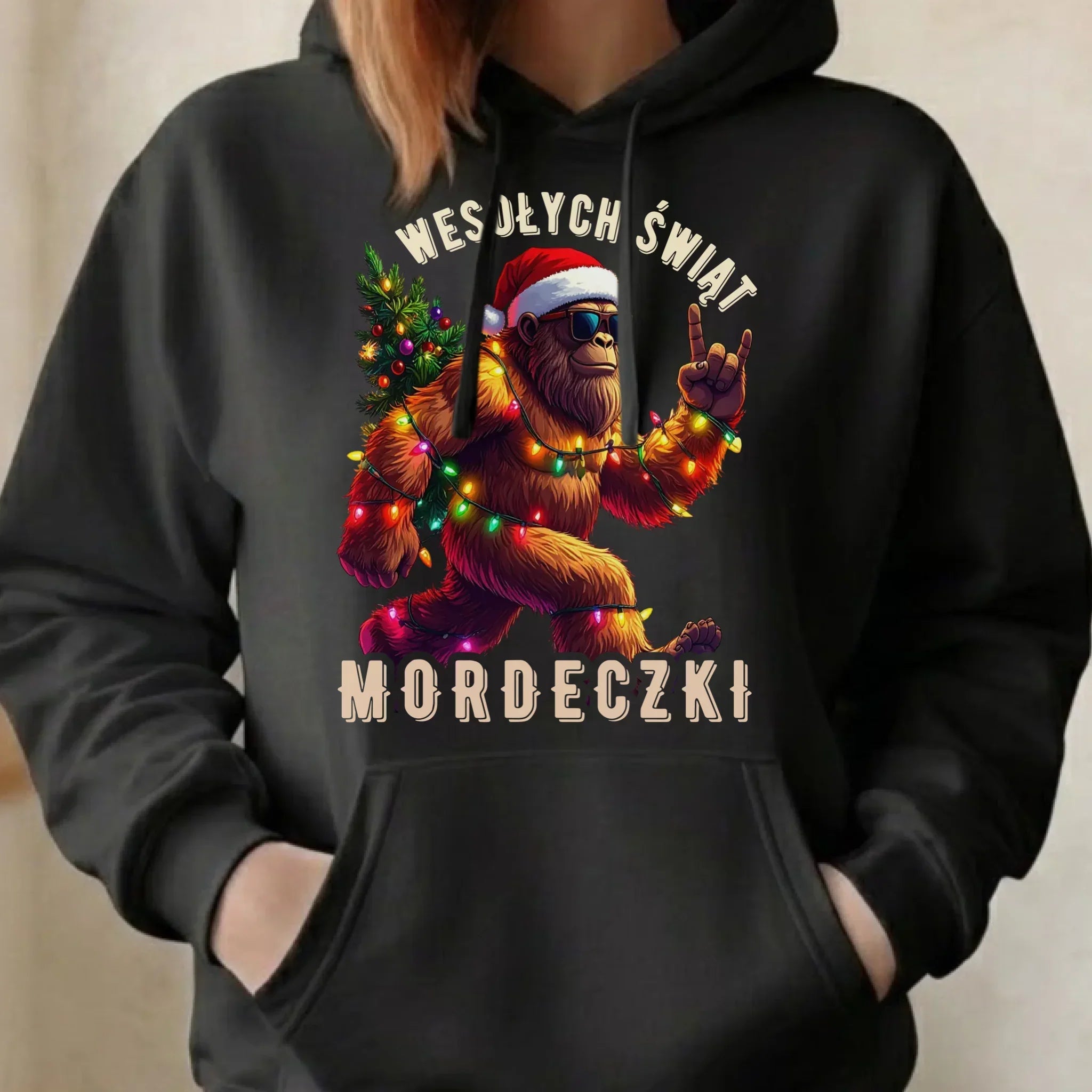 Bluza damska z kapturem świąteczna - prezent na święta - Yeti Wesołych Świąt mordeczki BN152 - StoryCups.pl