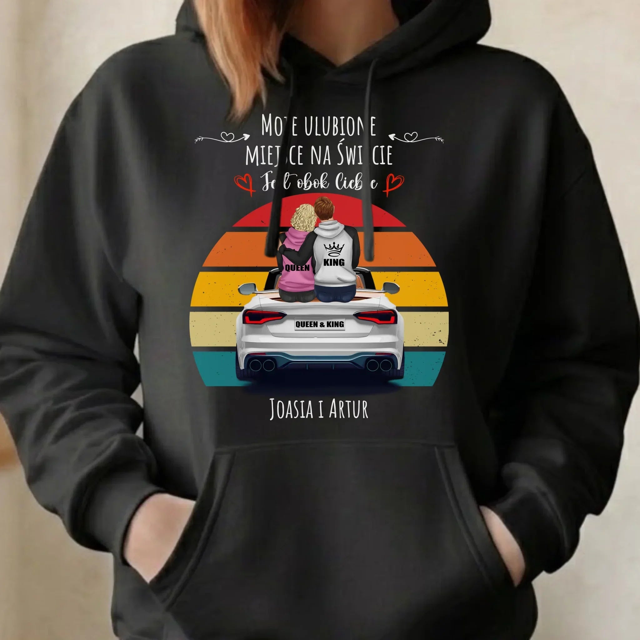 Bluza damska z kapturem dla par - Moje ulubione miejsce - personalizowana W06 - StoryCups.pl