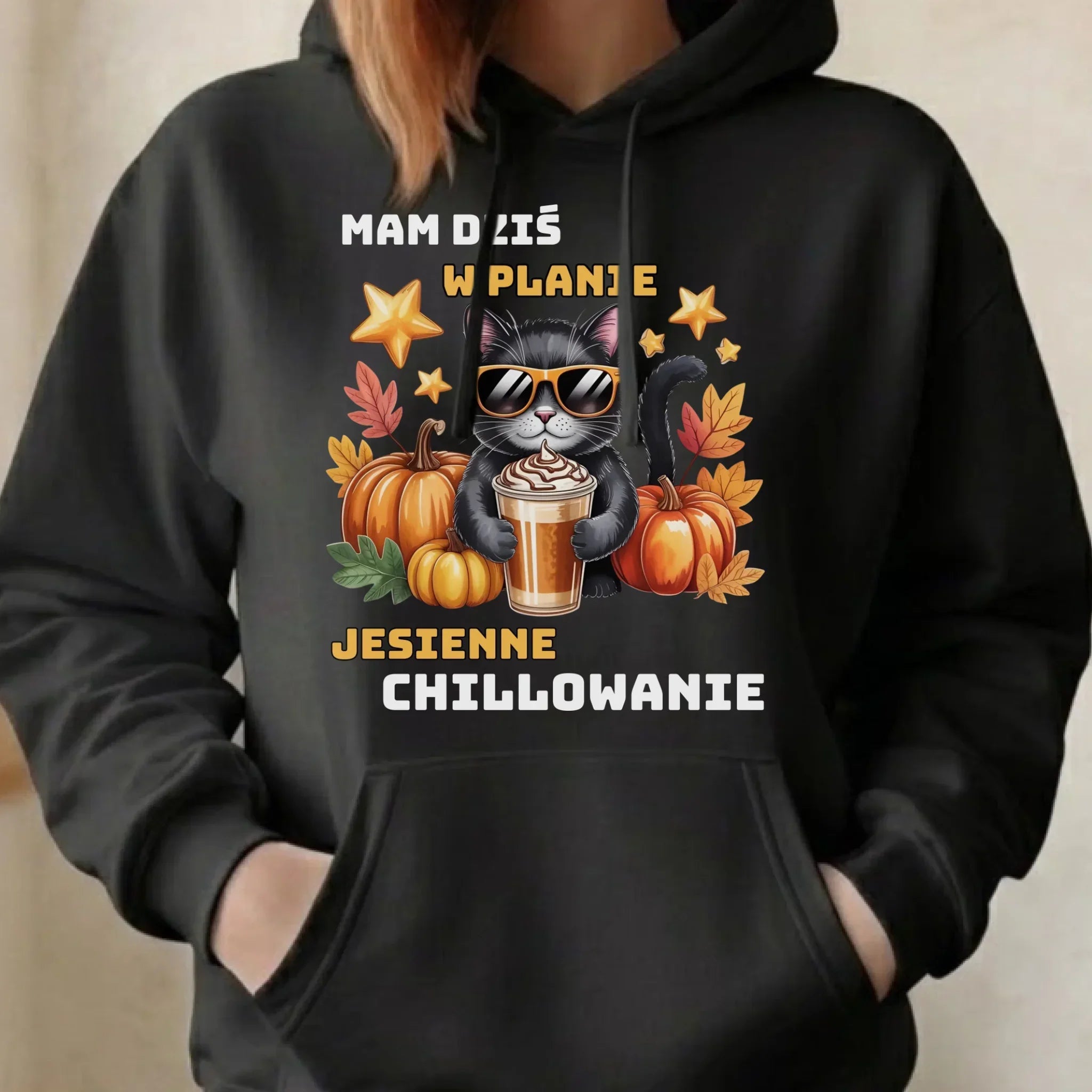 Bluza damska z kapturem jesienna - Mam dziś w planie jesienne chillowanie JS34 - StoryCups.pl