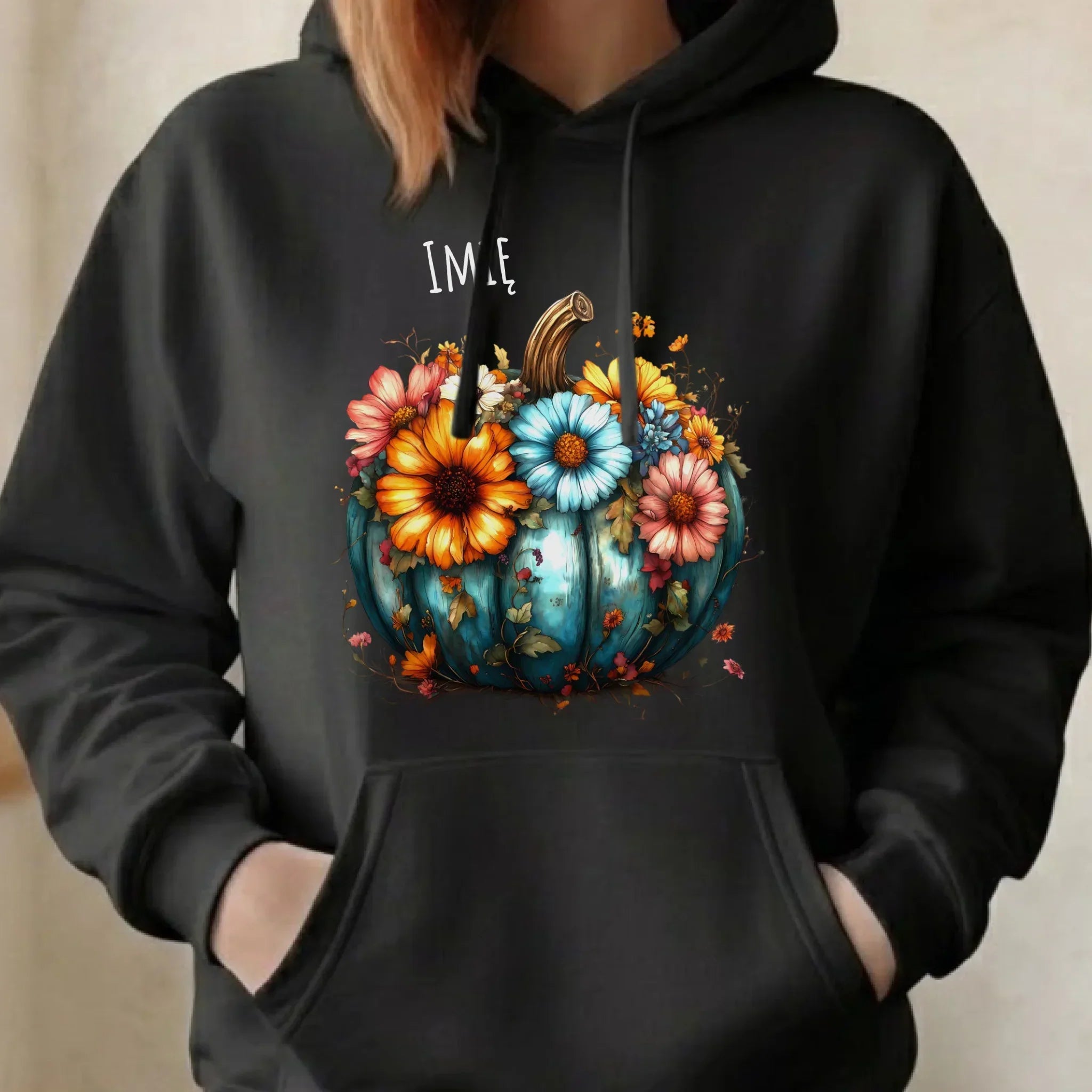 Bluza damska z kapturem jesienna - Kwiatowa dynia - personalizowana JS27 - StoryCups.pl