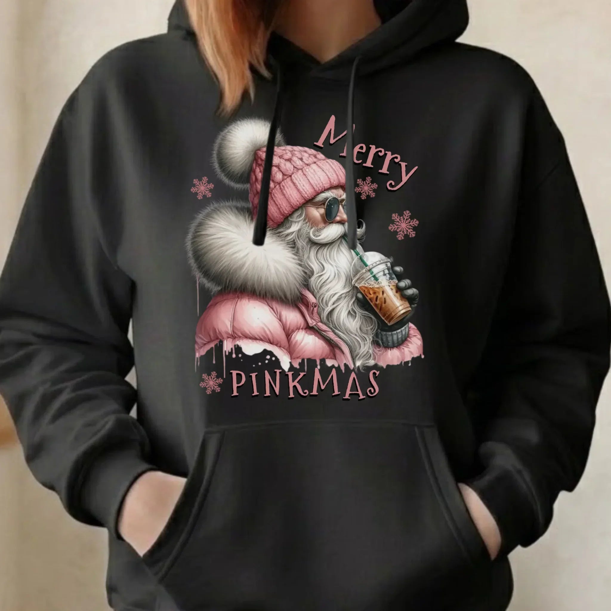 Bluza damska z kapturem świąteczna - Różowe Święta - Merry pinkmas BN117 - StoryCups.pl