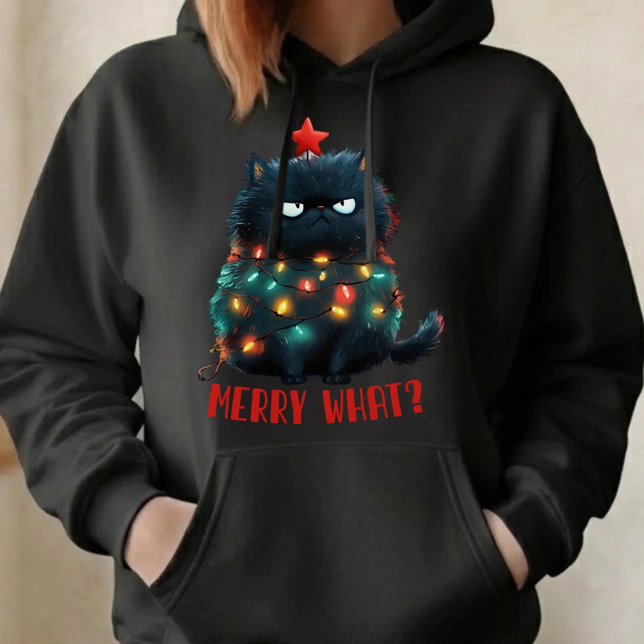 Bluza damska z kapturem świąteczna - Grumpy Cat Merry what? BN37 - StoryCups.pl
