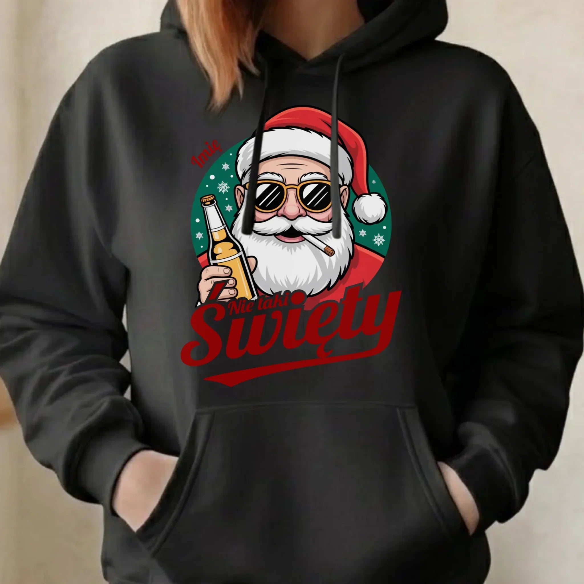 Bluza damska z kapturem świąteczna - Mikołaj nie taki święty - personalizowana BN80 - StoryCups.pl