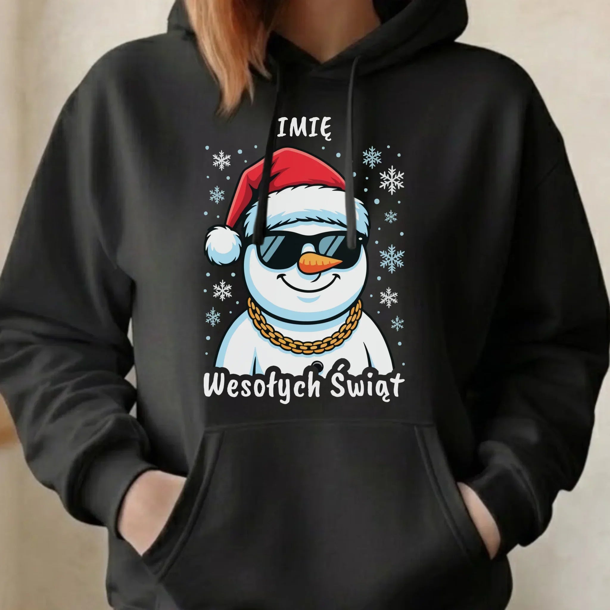Bluza damska z kapturem świąteczna - Wesoły bałwan Wesołych Świąt - personalizowana BN82 - StoryCups.pl