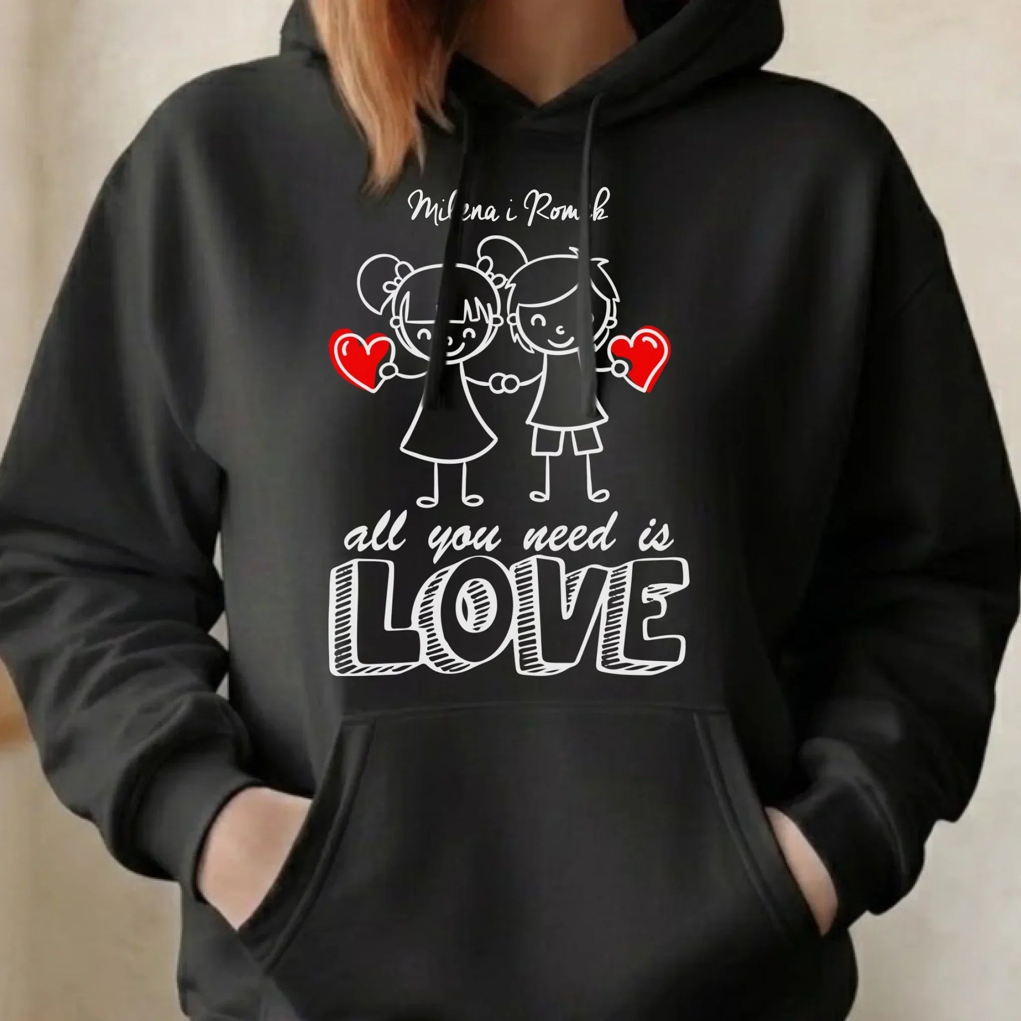 Bluza damska z kapturem dla par - All You need is love - personalizowana W13 - StoryCups.pl