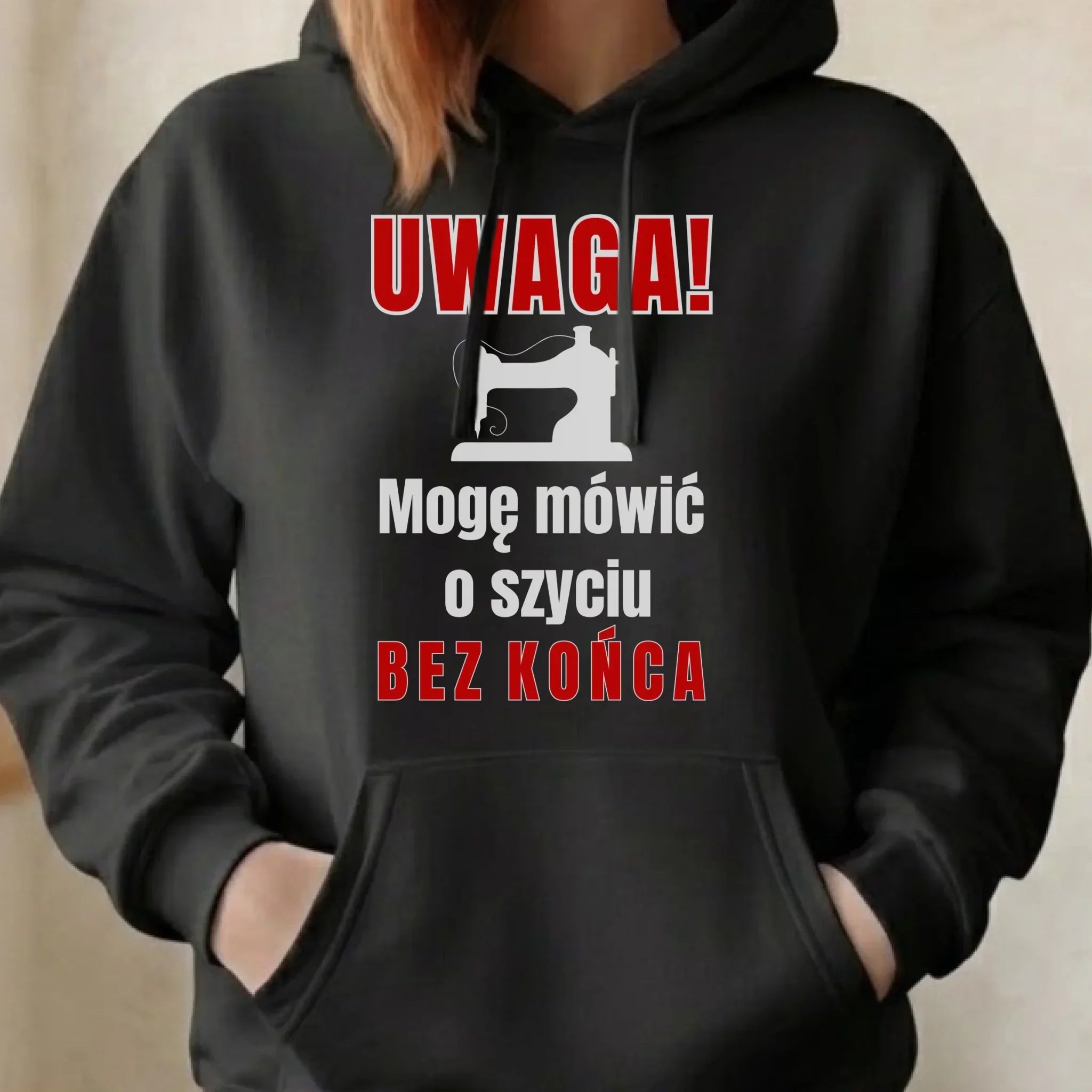 Bluza damska z kapturem szyciowa dla krawcowej - Mówić o szyciu bez końca HS19 - StoryCups.pl