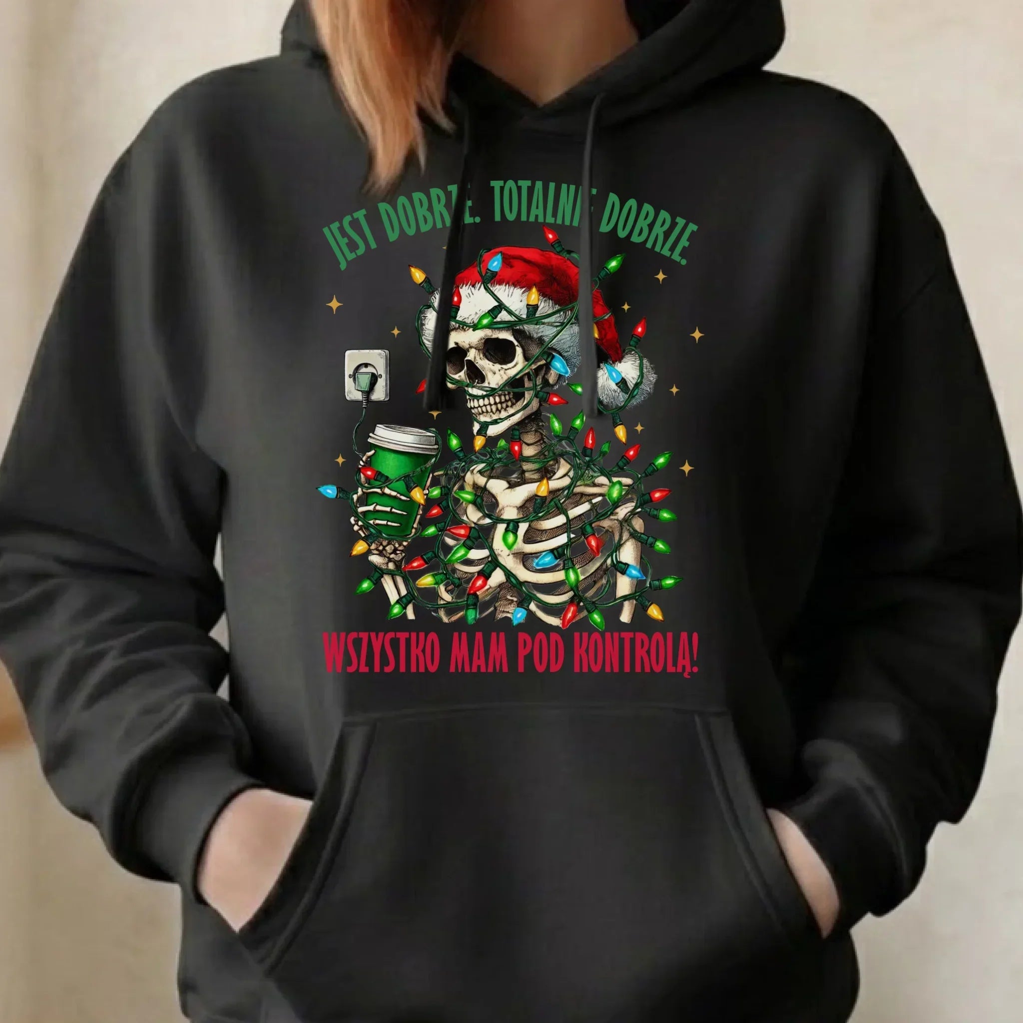 Bluza damska z kapturem świąteczna - Jest dobrze Wszystko mam pod kontrolą BN55 - StoryCups.pl