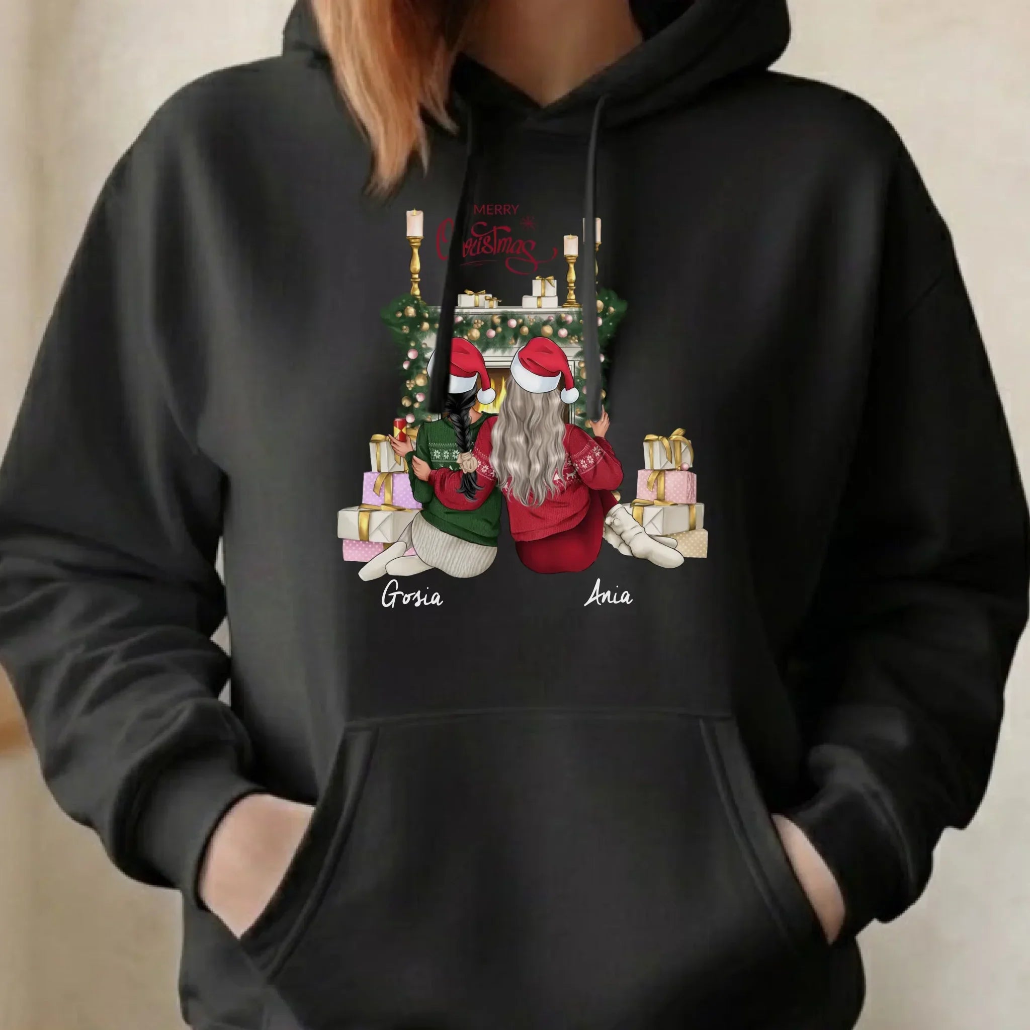 Bluza damska z kapturem świąteczna - prezent dla przyjaciółki - personalizowane postacie 2-4 osoby PR04 - StoryCups.pl