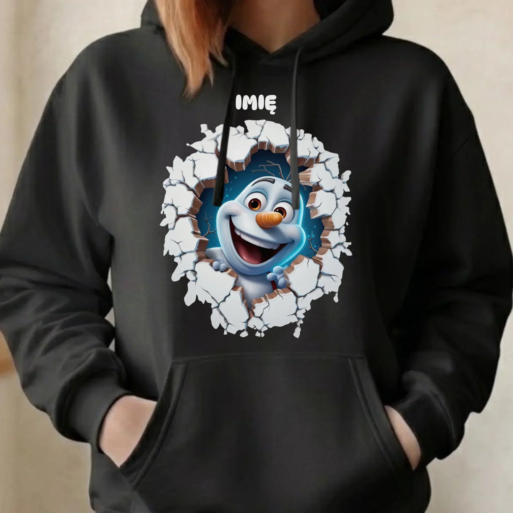 Bluza damska z kapturem świąteczna - Bałwan 3D - personalizowana BN84 - StoryCups.pl