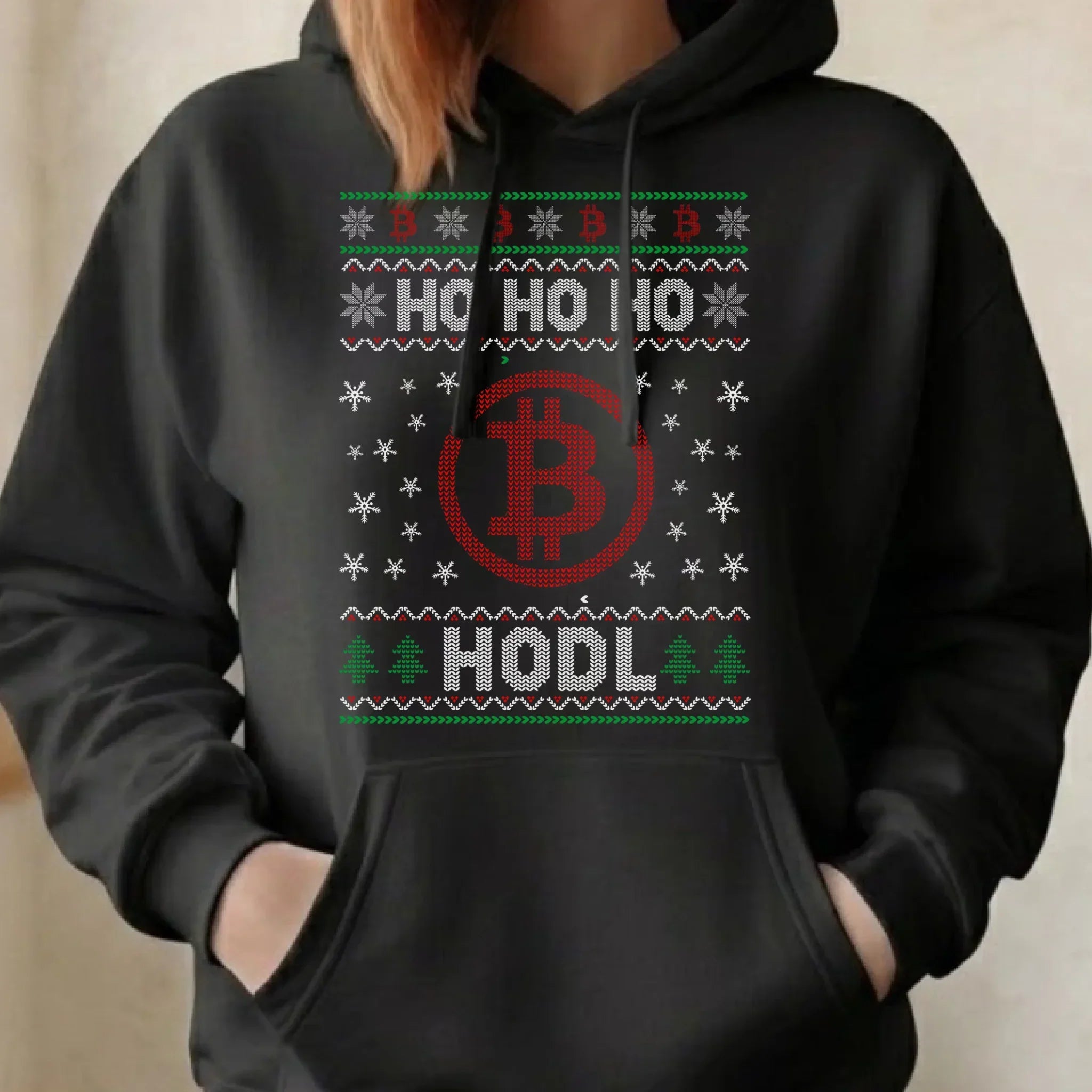 Bluza damska z kapturem świąteczna - Bitcoin - Ho Ho hodl BN103 - StoryCups.pl