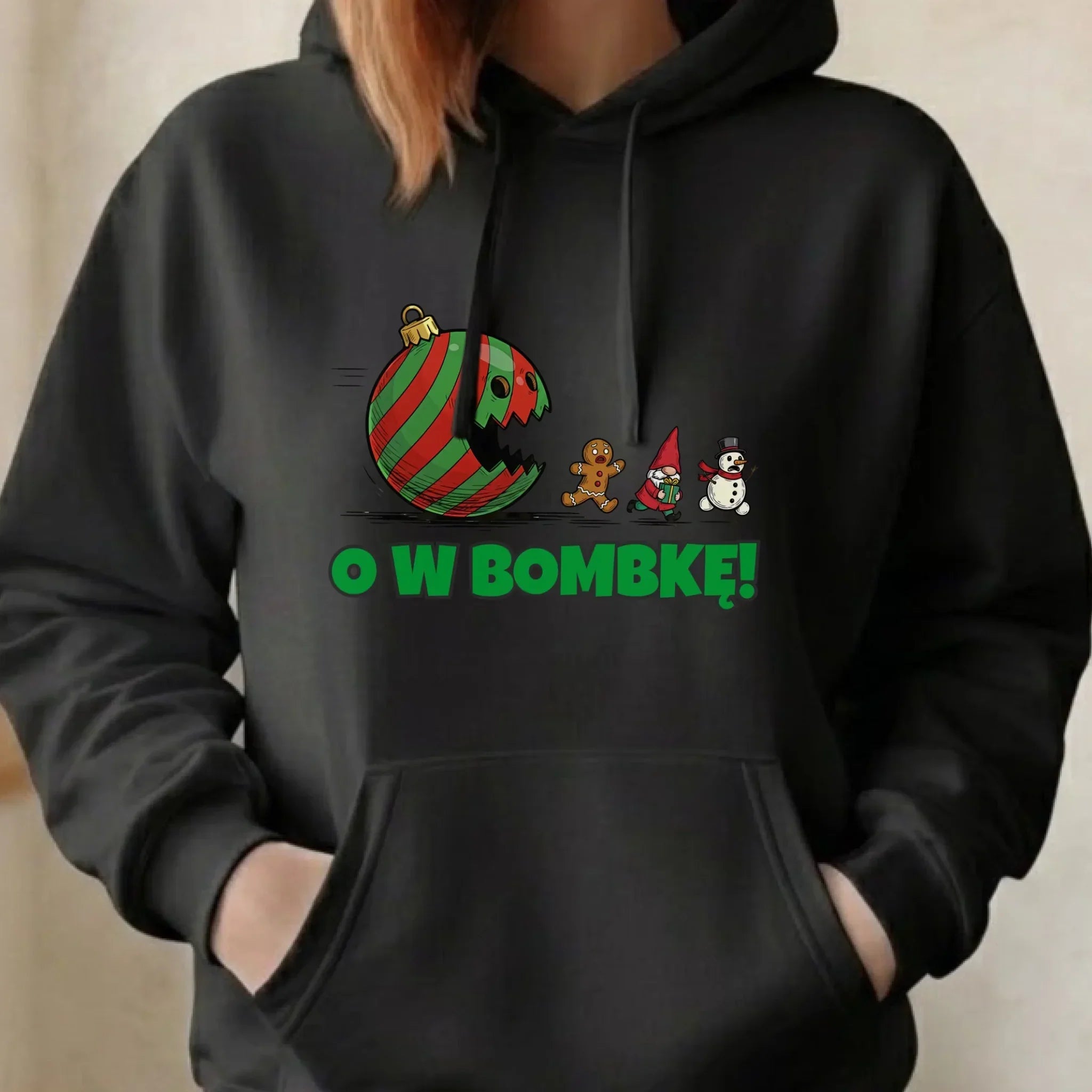 Bluza damska z kapturem świąteczna - O w bombkę BN142 - StoryCups.pl