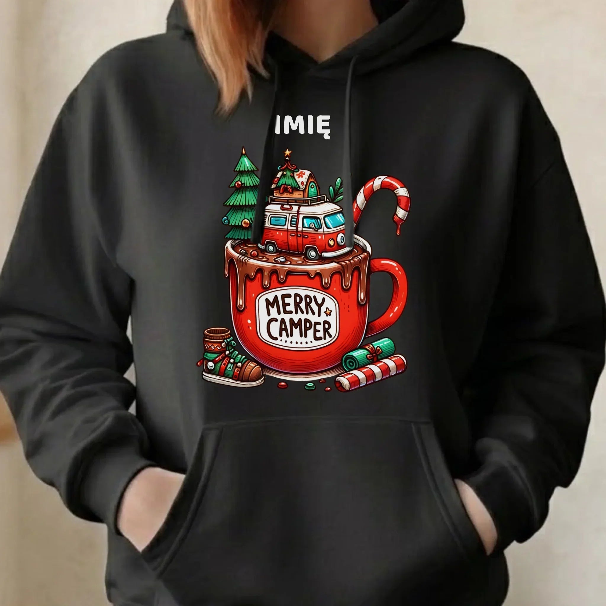 Bluza damska z kapturem świąteczna - Kamper Merry Camper - personalizowana BN43 - StoryCups.pl