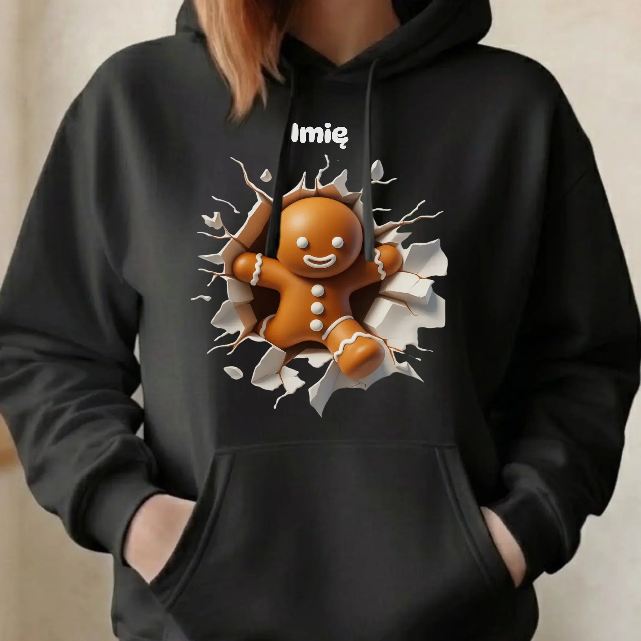 Bluza damska z kapturem świąteczna - Pierniczek 3D - personalizowana BN81 - StoryCups.pl