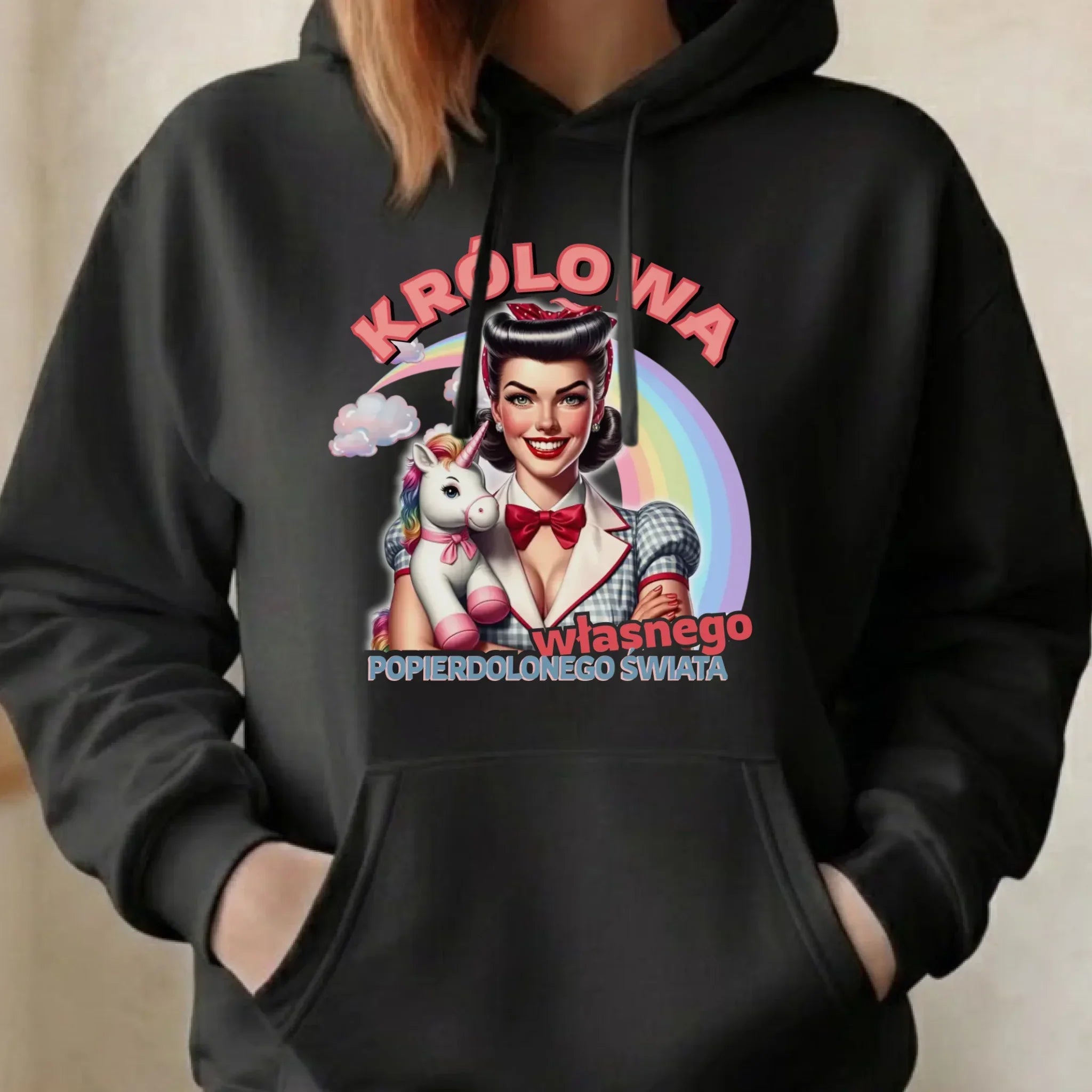 Bluza damska z kapturem retro – Królowa własnego popierd*onego świata - bez cenzury DZ08 - StoryCups.pl