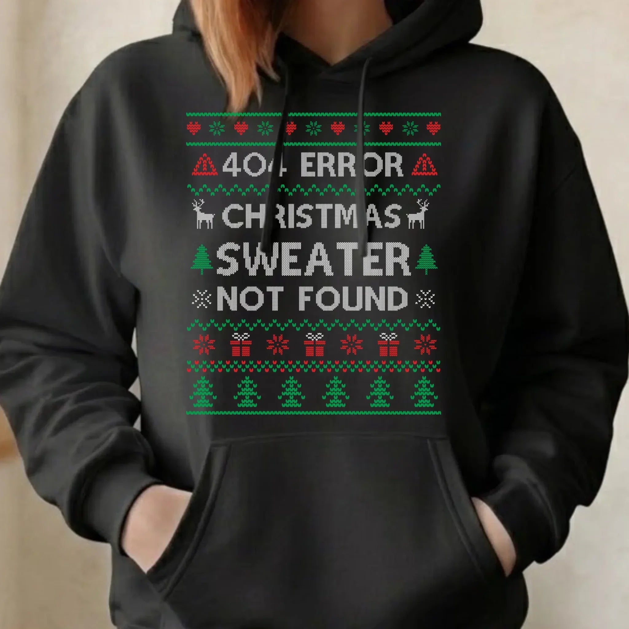 Bluza męska z kapturem świąteczna - Error 404 Christmas sweater not found BN107 - StoryCups.pl