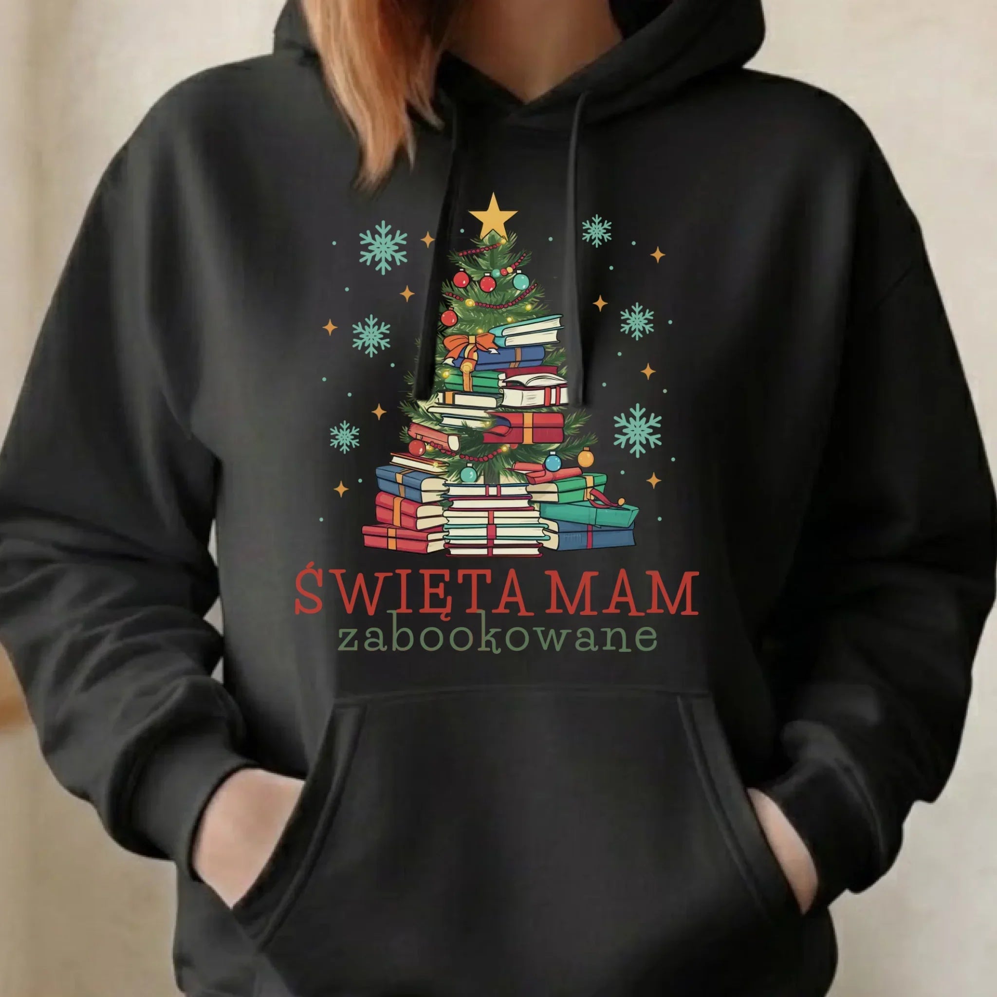 Bluza damska z kapturem świąteczna - Święta mam zabookowane BN05 - StoryCups.pl