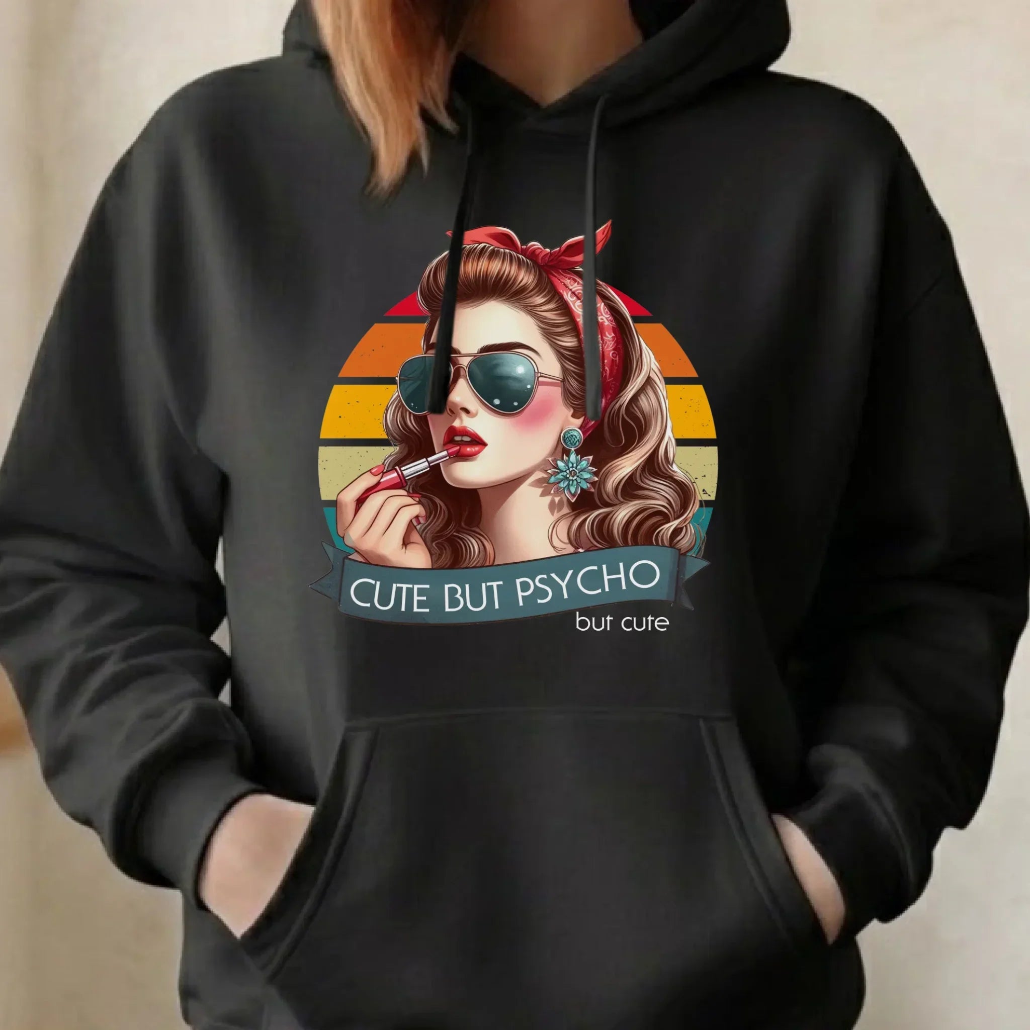Bluza damska z kapturem – Cute but psycho - w stylu retro DZ09 - StoryCups.pl
