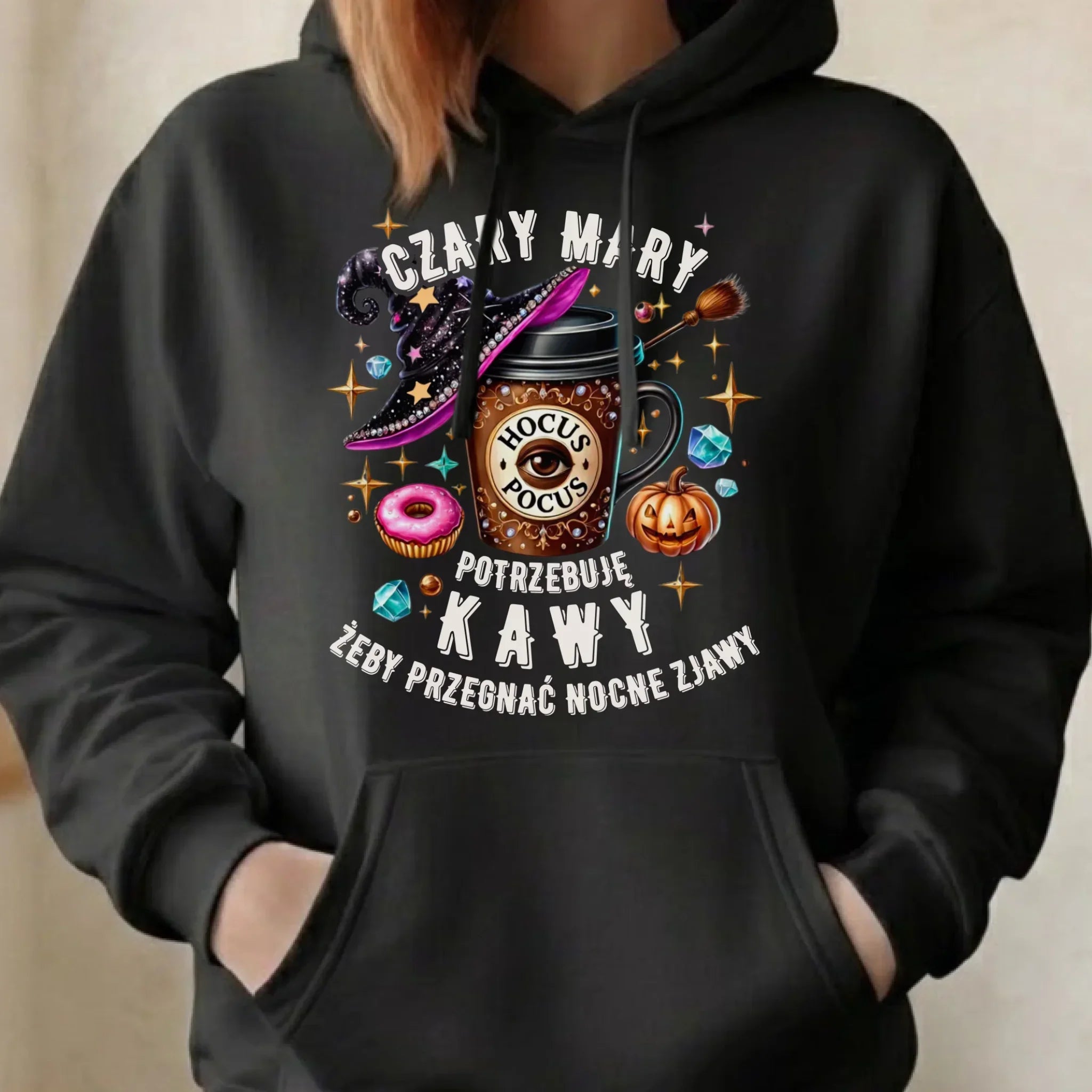 Bluza damska z kapturem na Halloween - Potrzebuję kawy HL03 - StoryCups.pl
