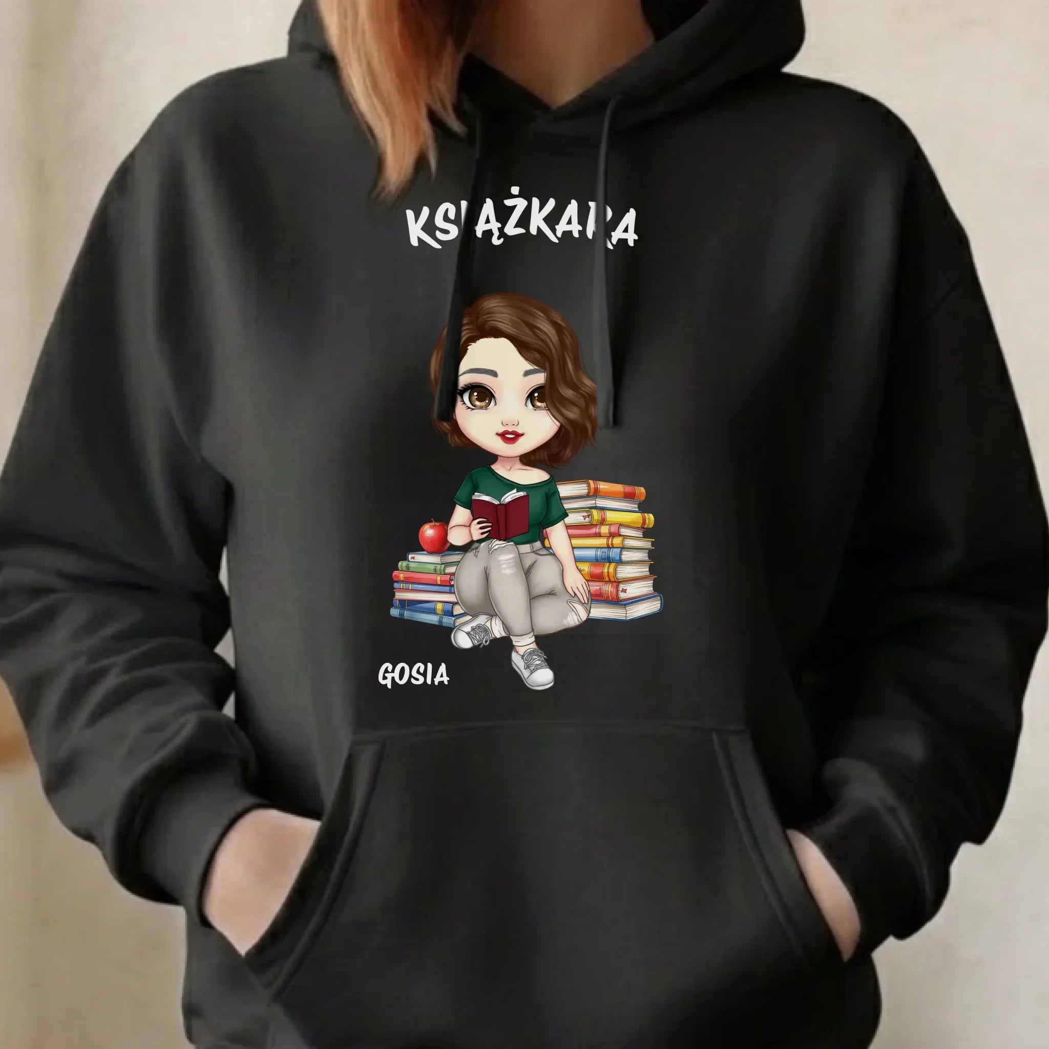 Bluza damska z kapturem - Książkara - Prezent dla miłośniczki czytania książek - personalizowana DZ03