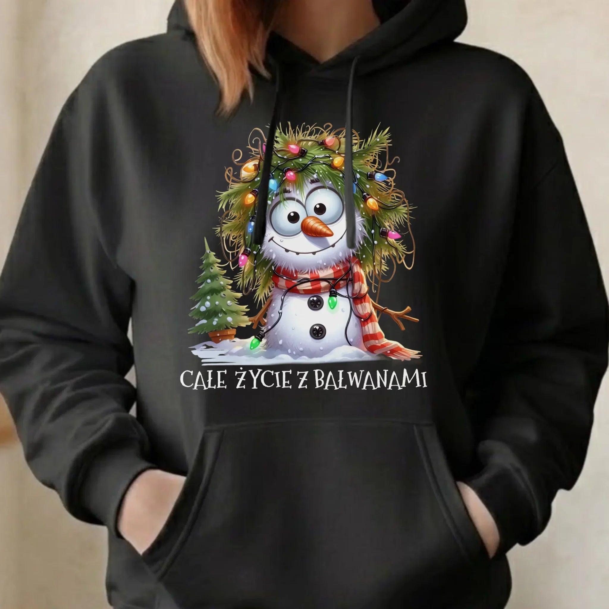 Bluza damska z kapturem świąteczna - Całe życie z bałwanami BN125 - StoryCups.pl