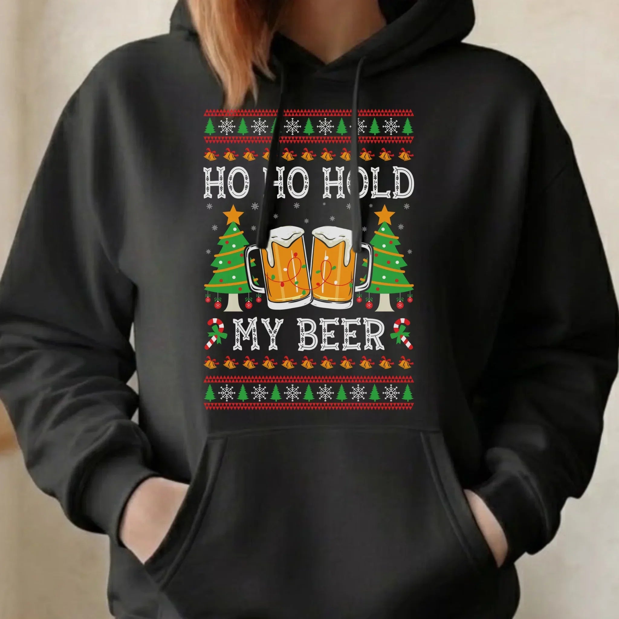 Bluza damska z kapturem świąteczna - Ho ho hold my beer BN131 - StoryCups.pl